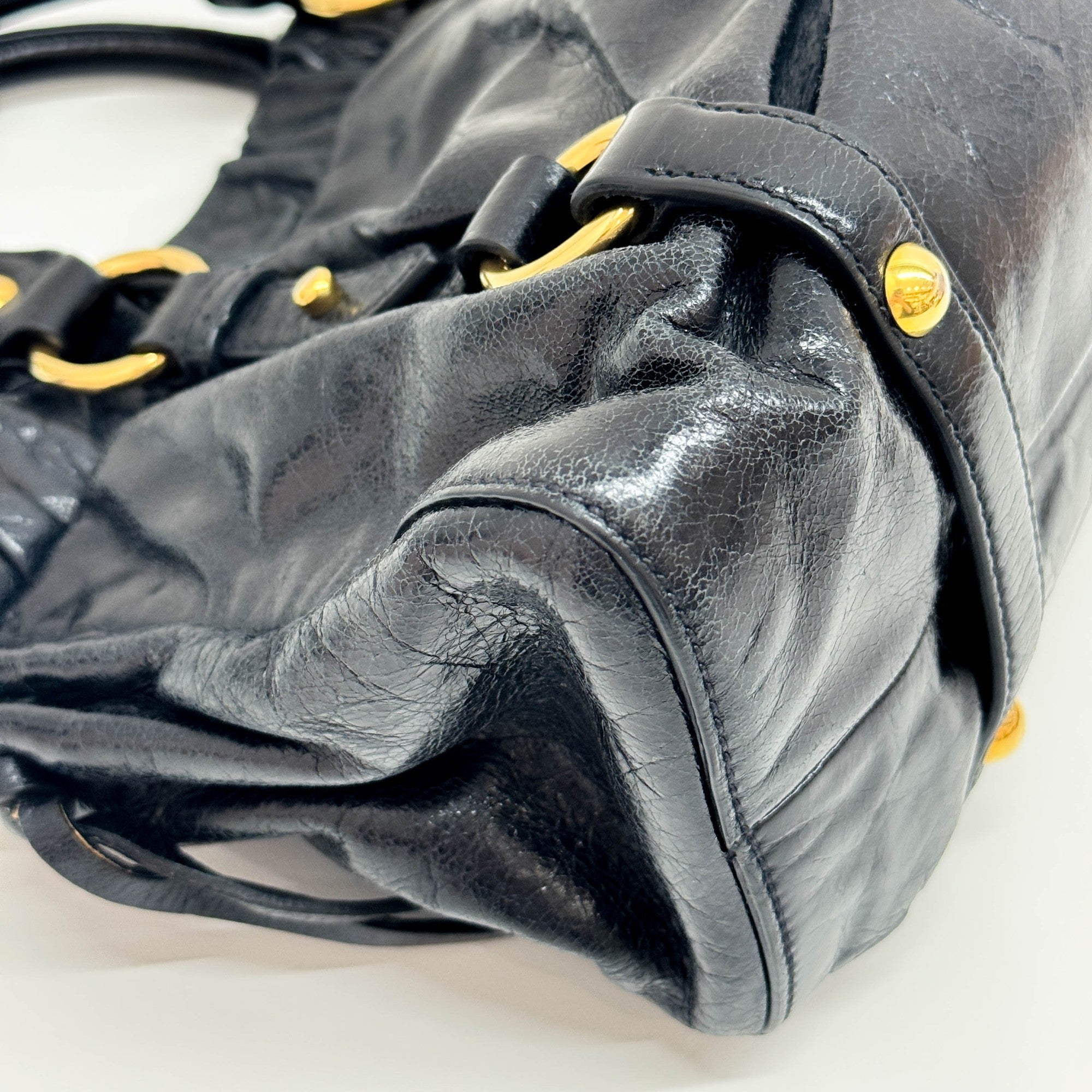 Mini Vitello Black Leather Two Way Bag