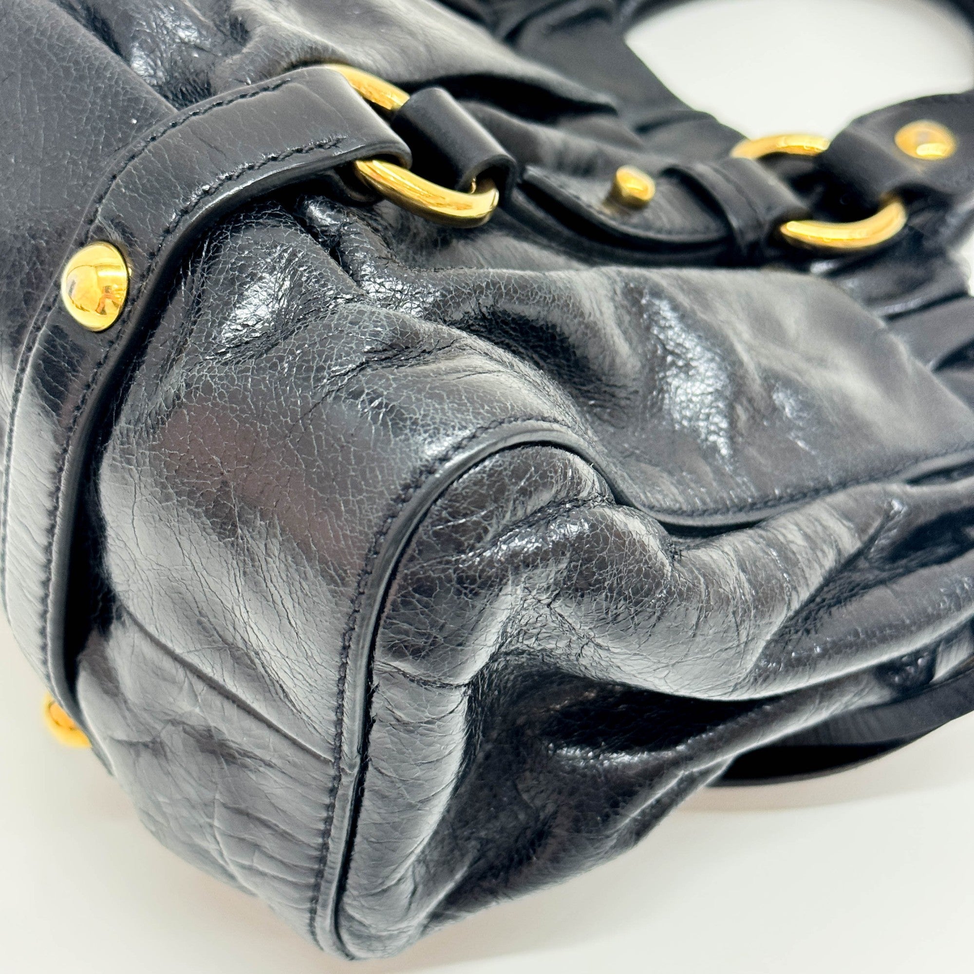 Mini Vitello Black Leather Two Way Bag