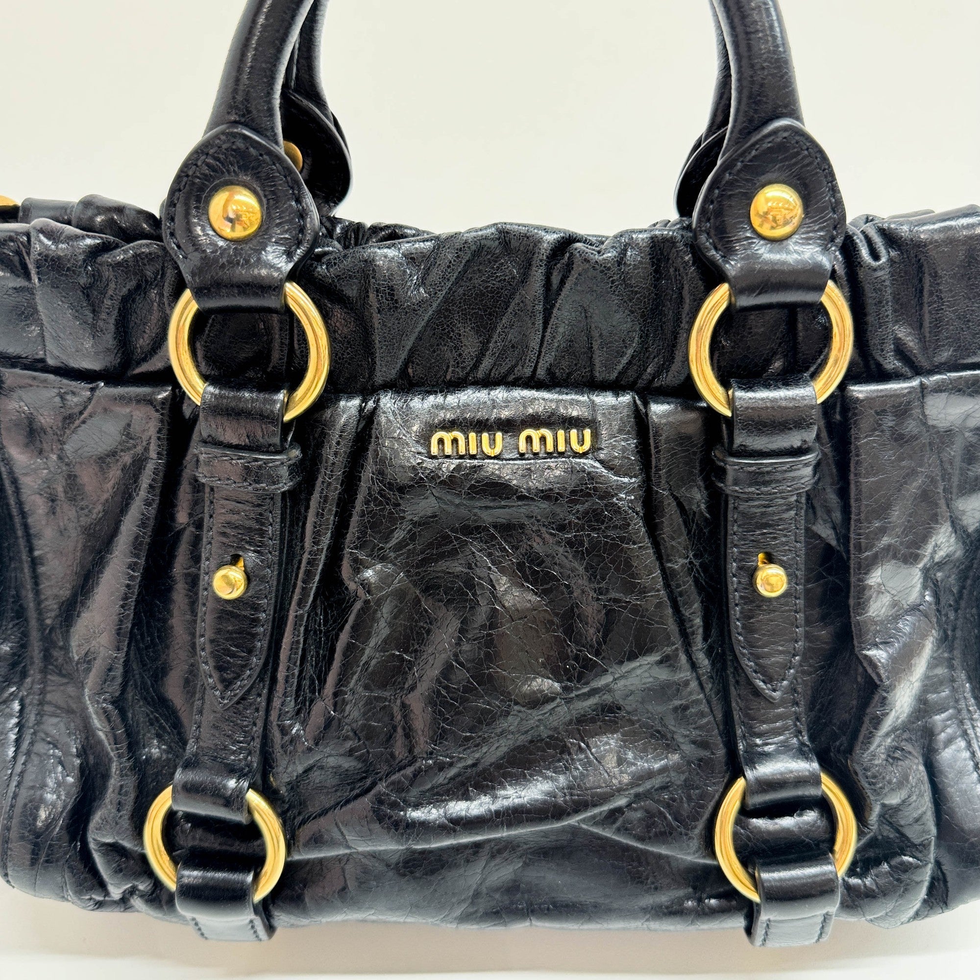 Mini Vitello Black Leather Two Way Bag