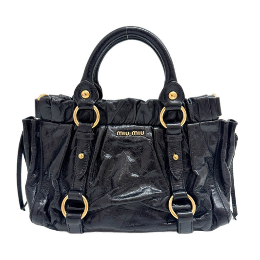 Mini Vitello Black Leather Two Way Bag