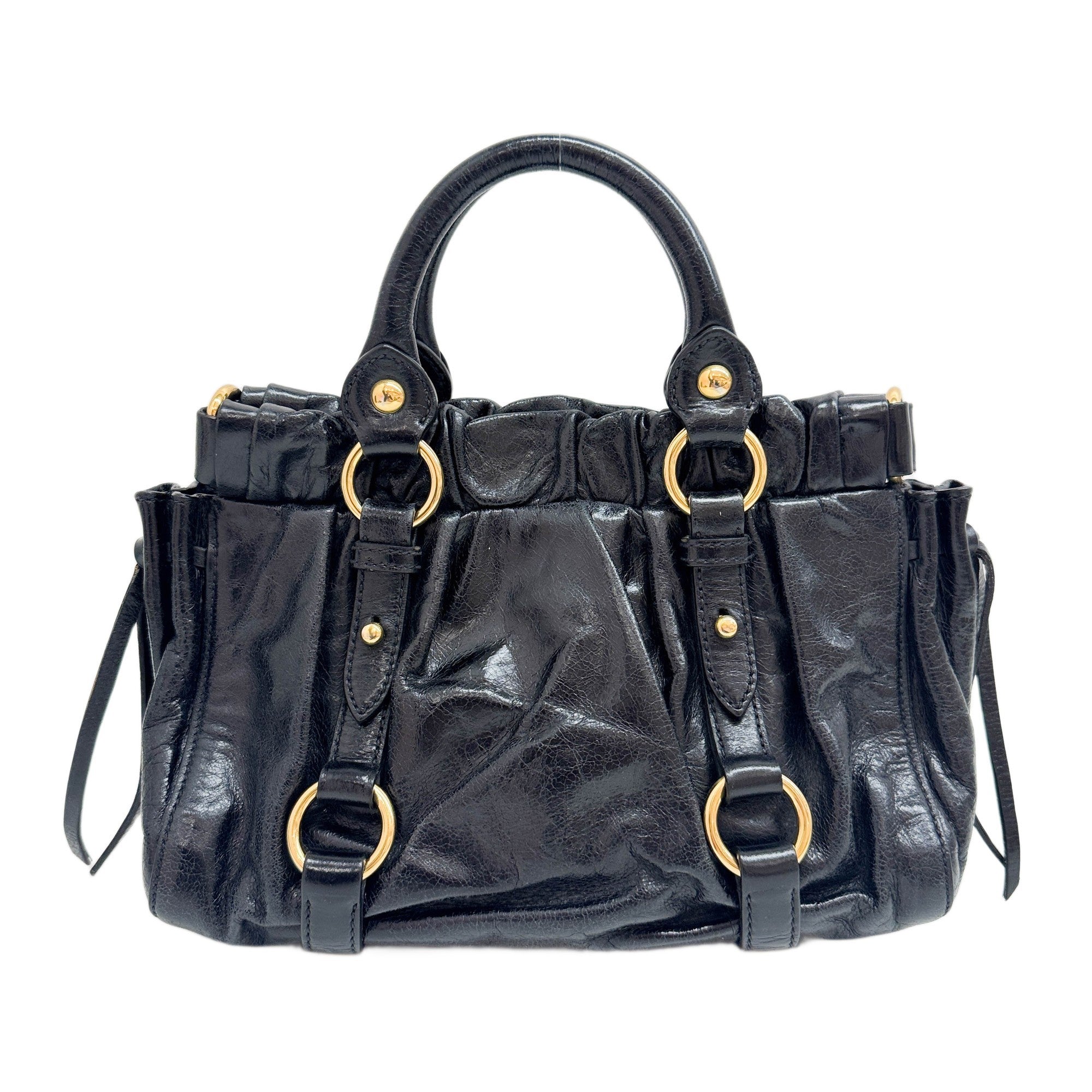 Mini Vitello Black Leather Two Way Bag