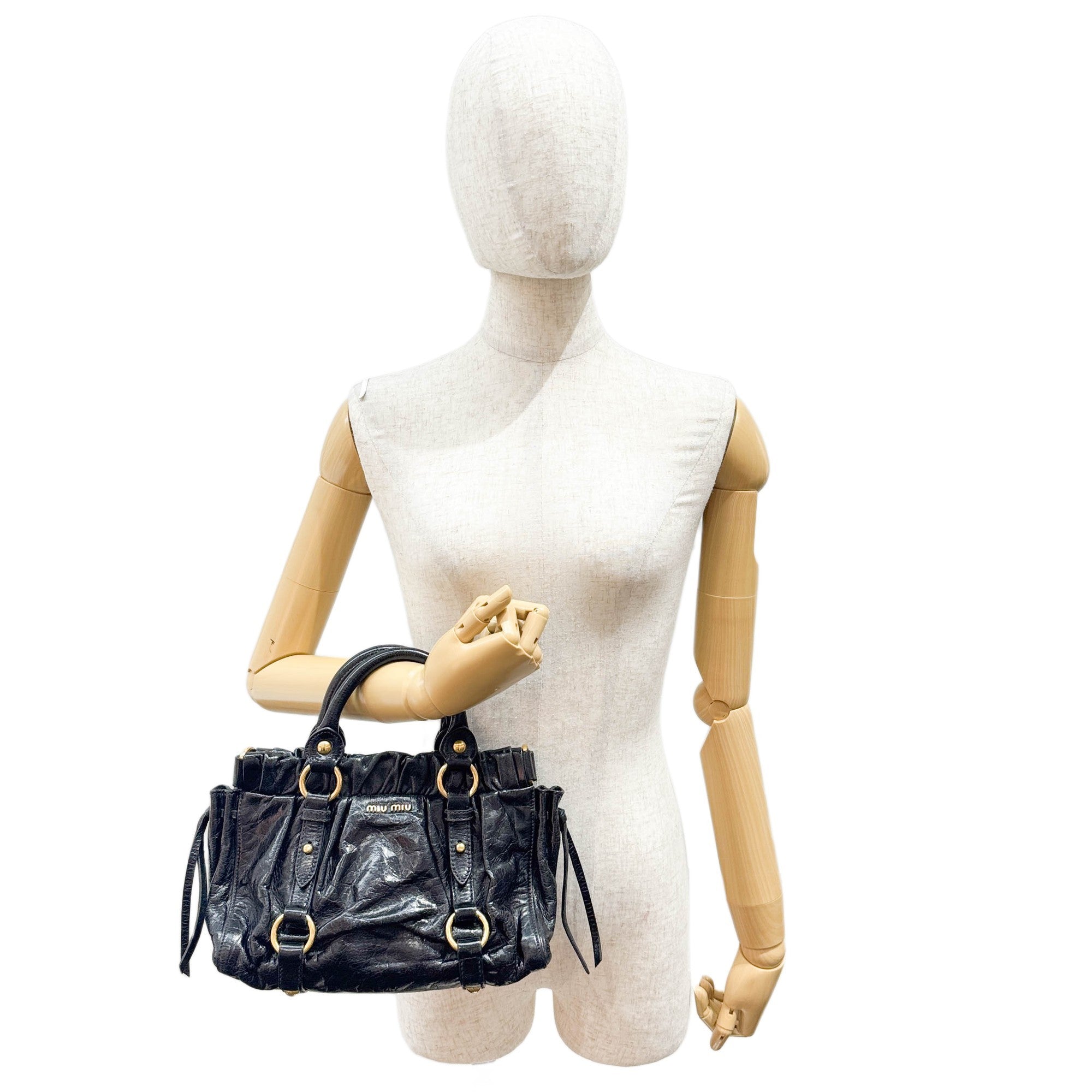 Mini Vitello Black Leather Two Way Bag