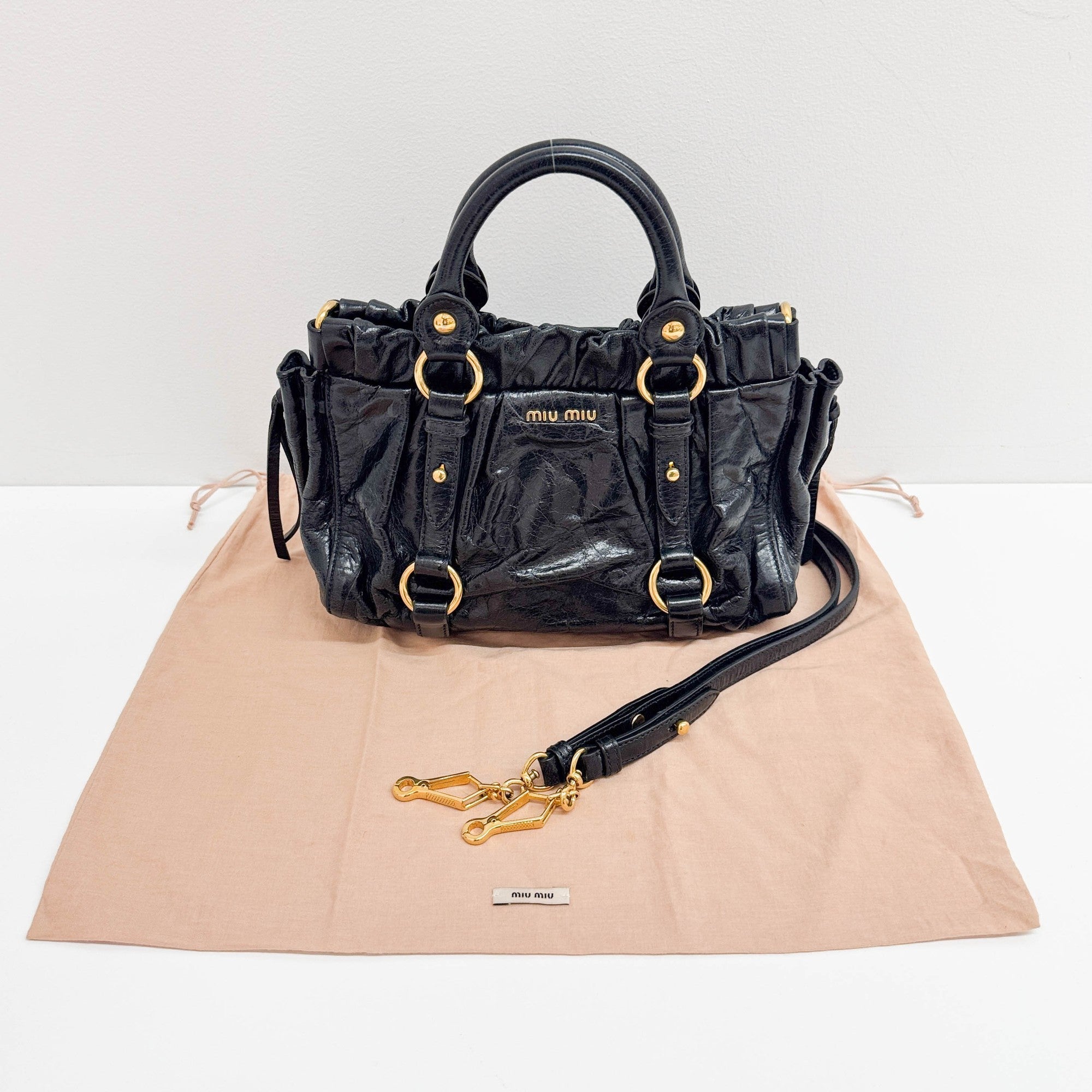 Mini Vitello Black Leather Two Way Bag