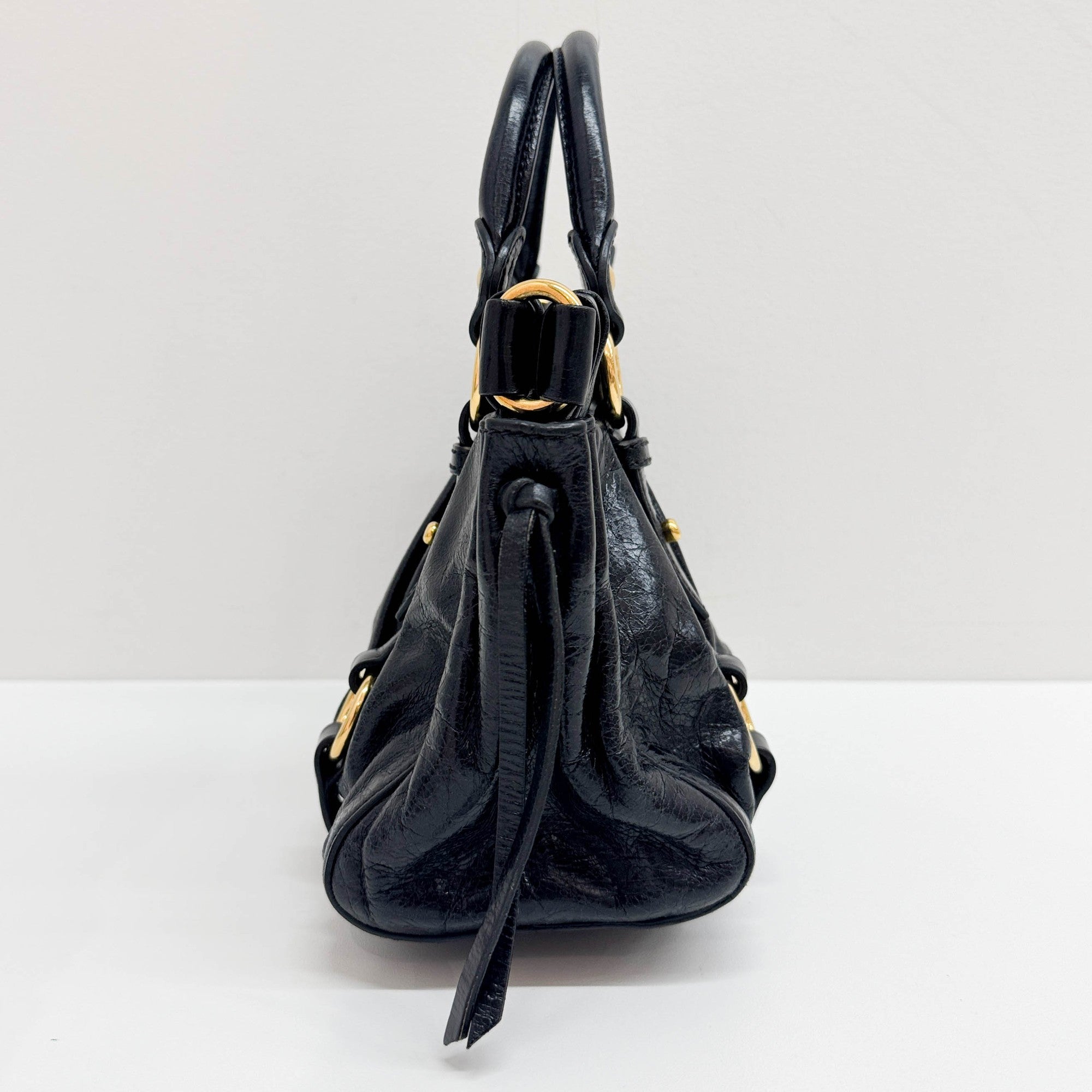 Mini Vitello Black Leather Two Way Bag