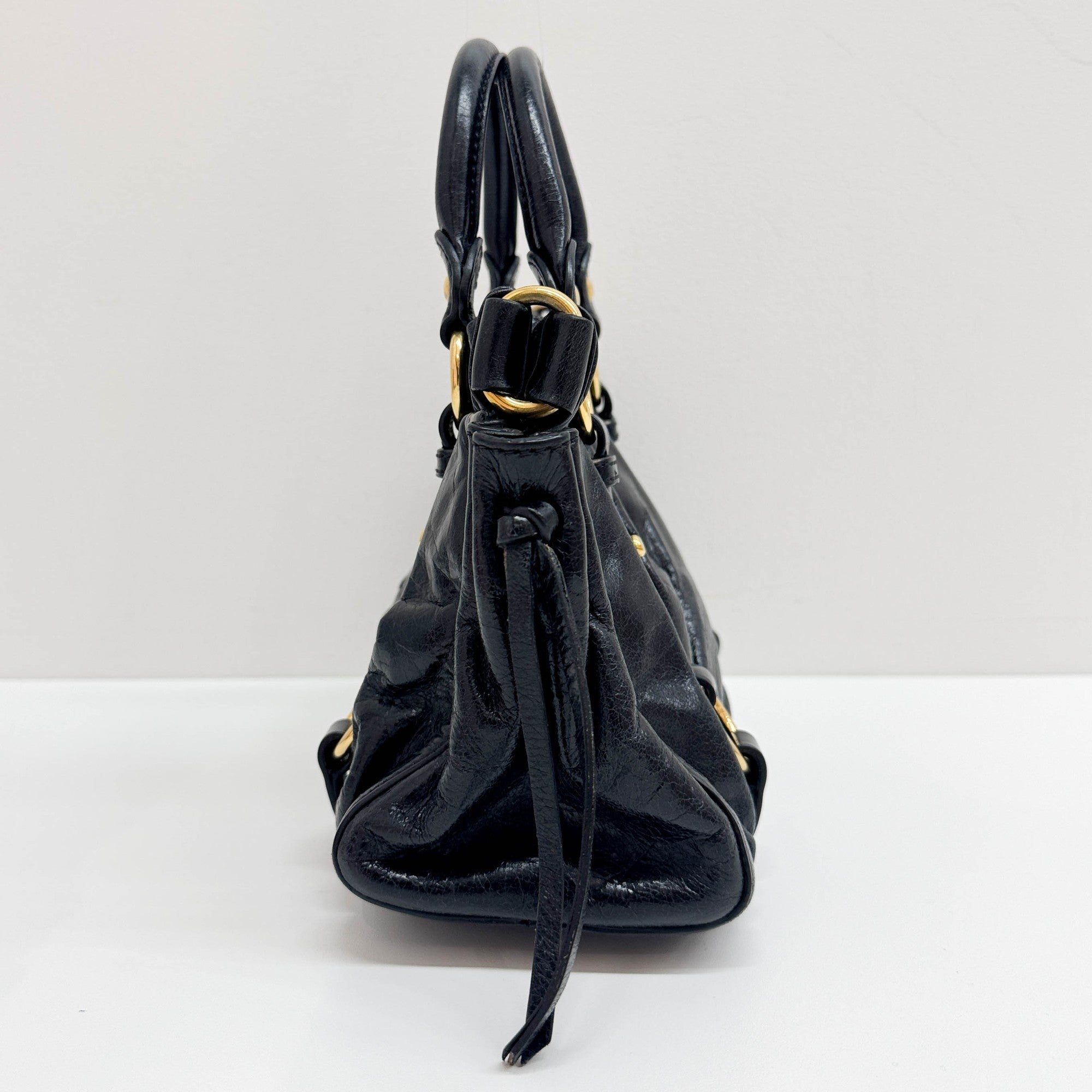 Mini Vitello Black Leather Two Way Bag