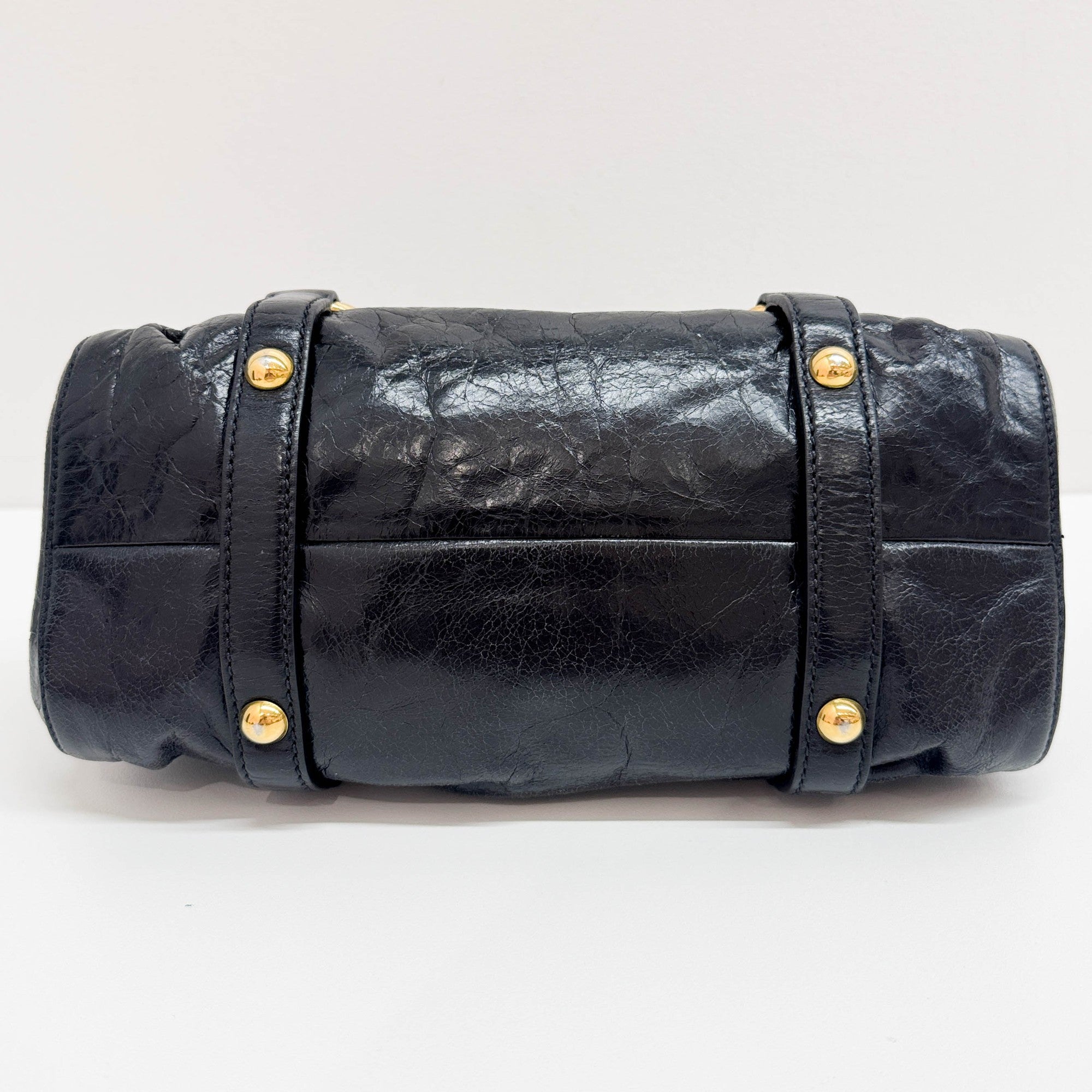 Mini Vitello Black Leather Two Way Bag