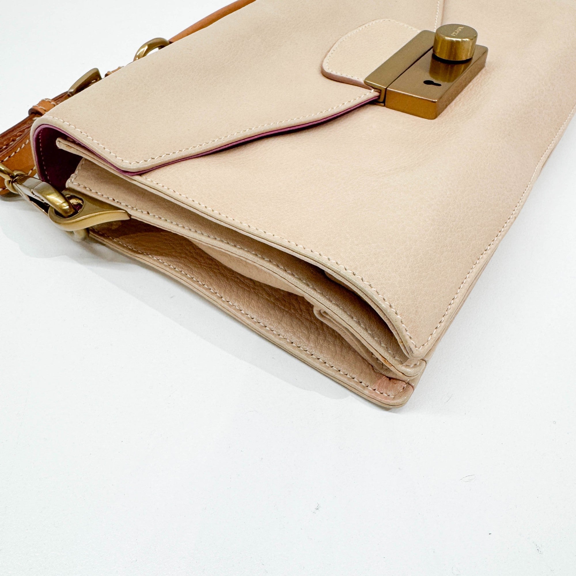Berlino Sound Beige Leather Shoulder Bag
