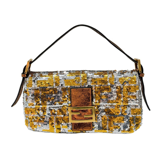 Baguette Silver Zucca Canvas Sequin Shoulder Bag