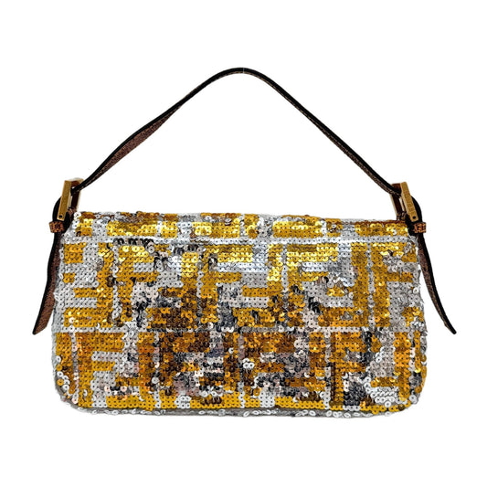 Baguette Silver Zucca Canvas Sequin Shoulder Bag