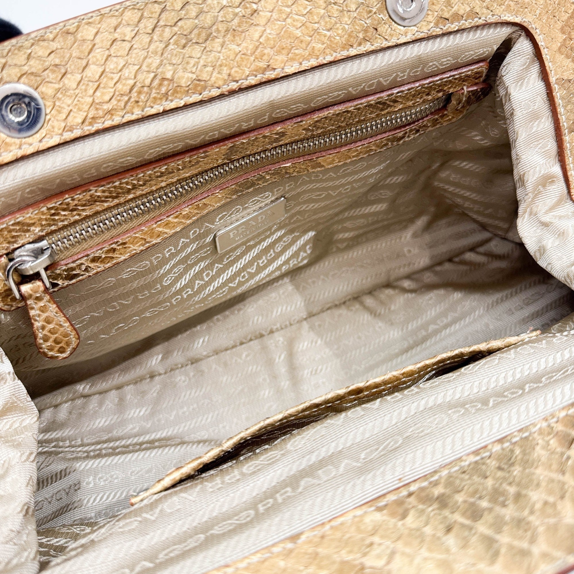 Metallic Gold Python Embossed Leather Shoulder Bag