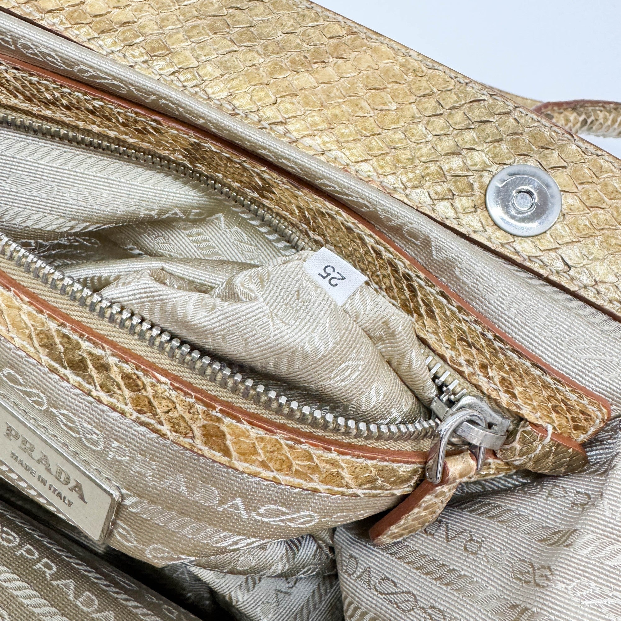 Metallic Gold Python Embossed Leather Shoulder Bag