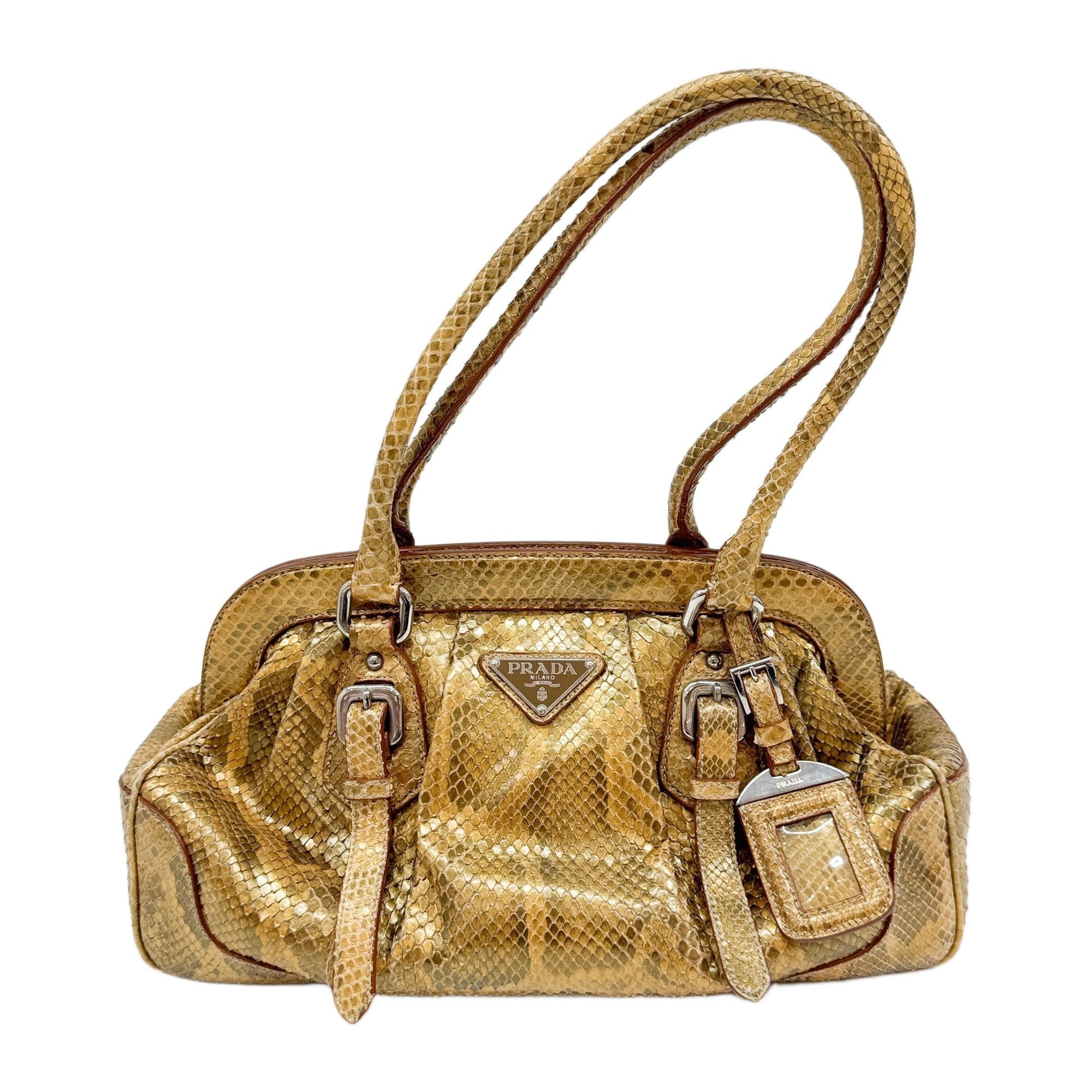 Metallic Gold Python Embossed Leather Shoulder Bag