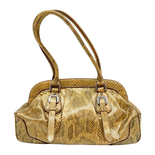 Metallic Gold Python Embossed Leather Shoulder Bag