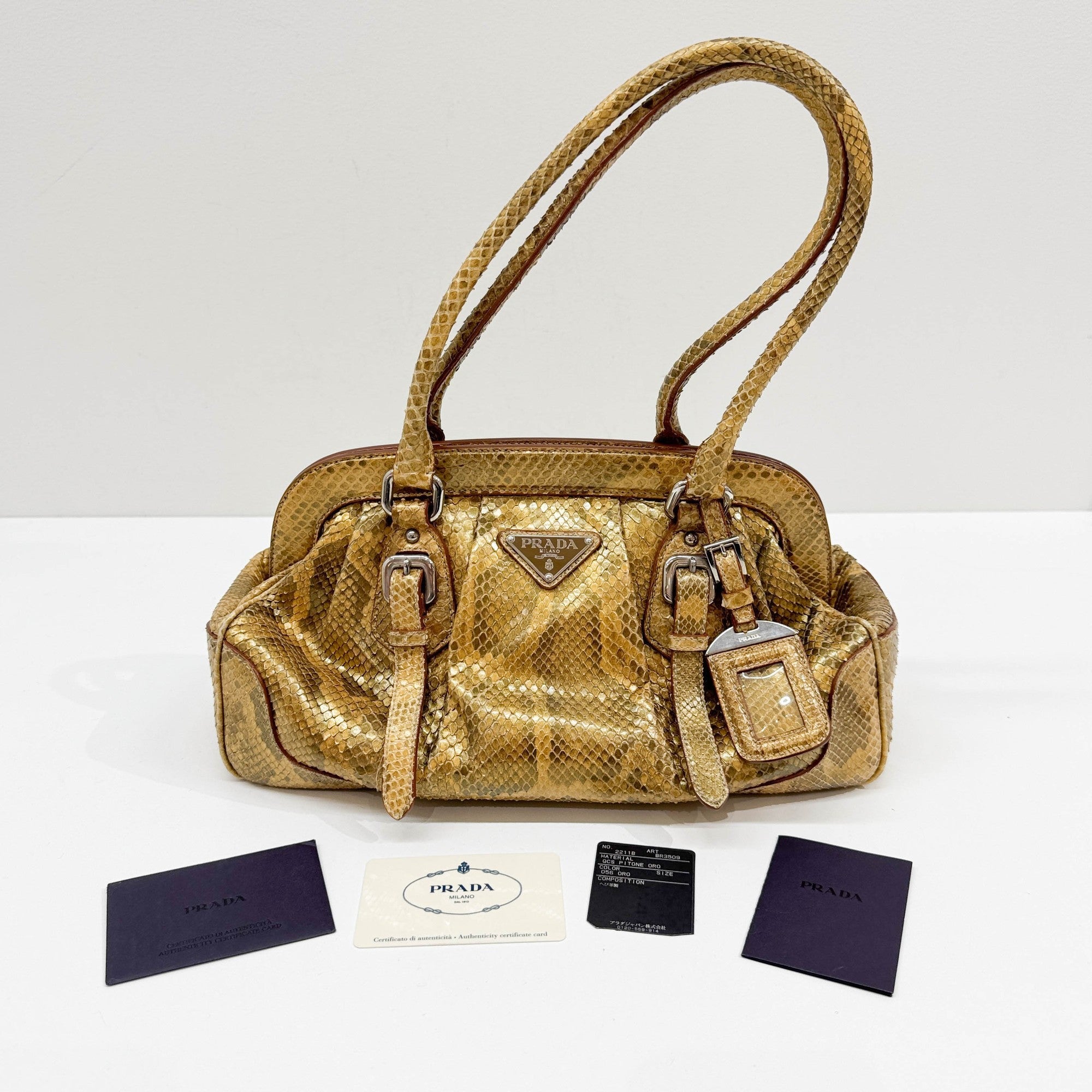 Metallic Gold Python Embossed Leather Shoulder Bag