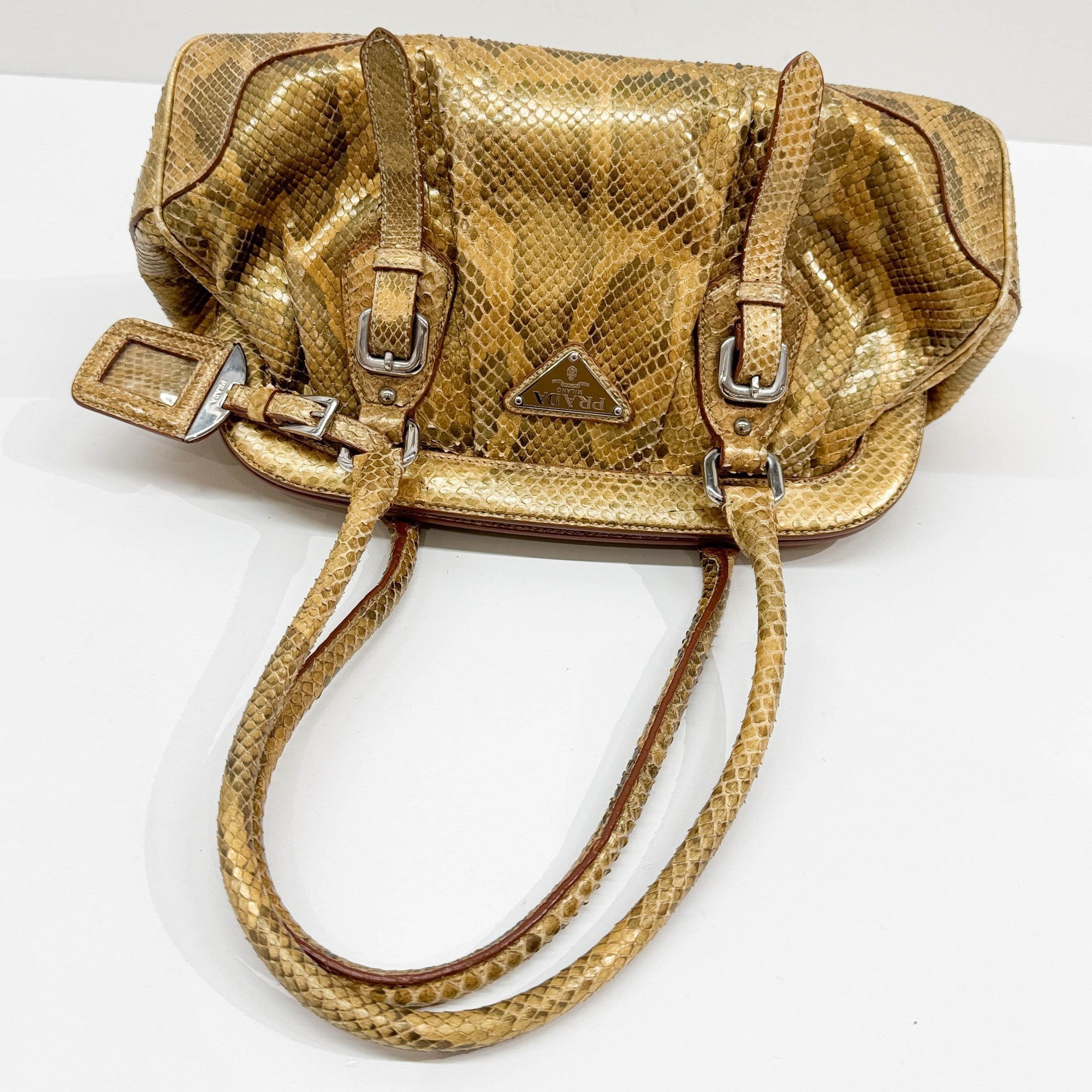 Metallic Gold Python Embossed Leather Shoulder Bag