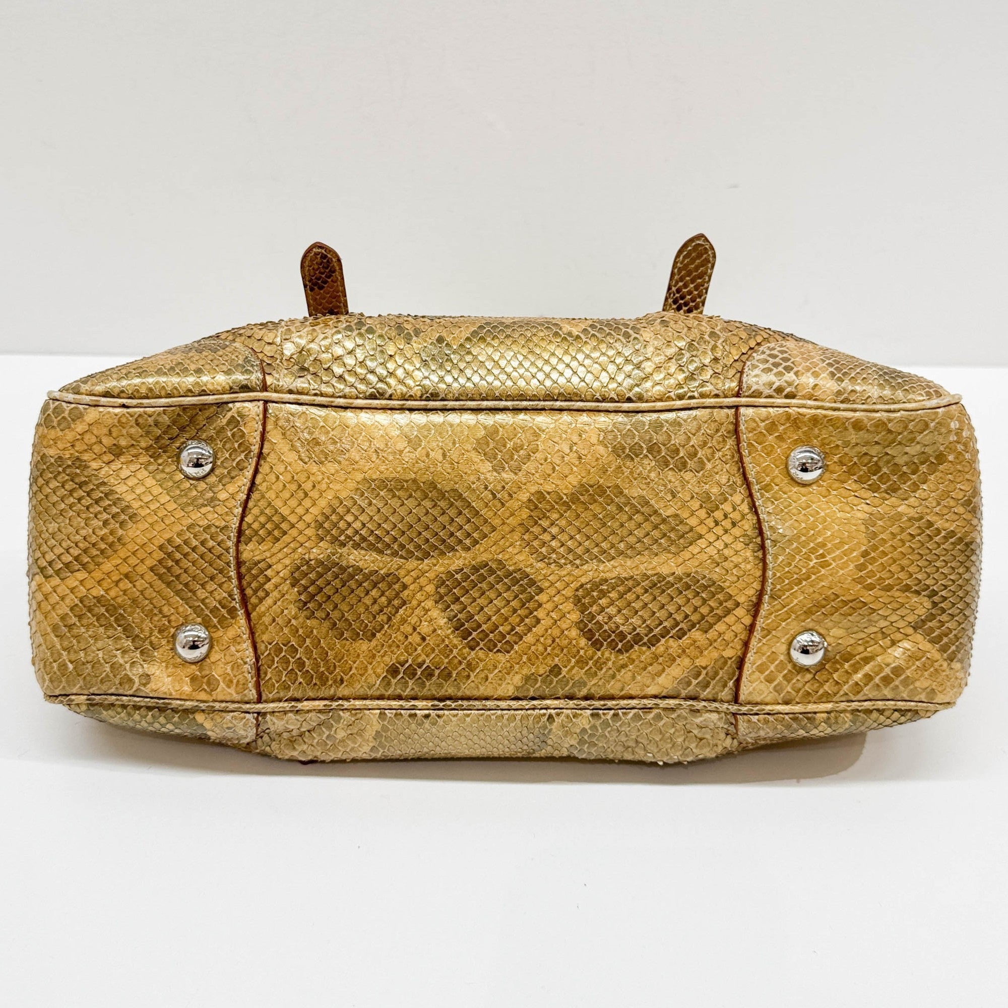 Metallic Gold Python Embossed Leather Shoulder Bag