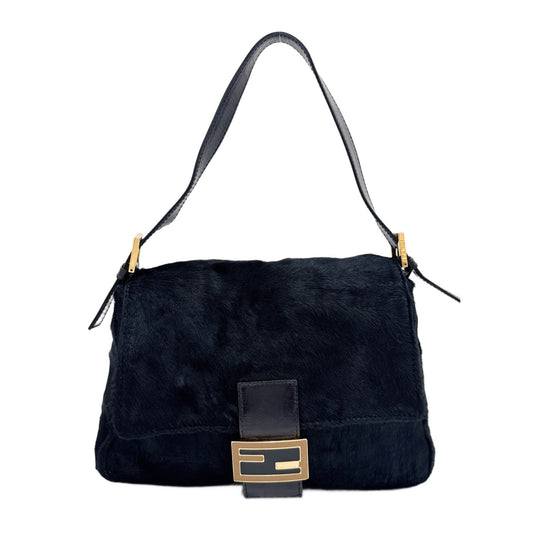 Mamma Baguette Black Pony Hair Shoulder Bag