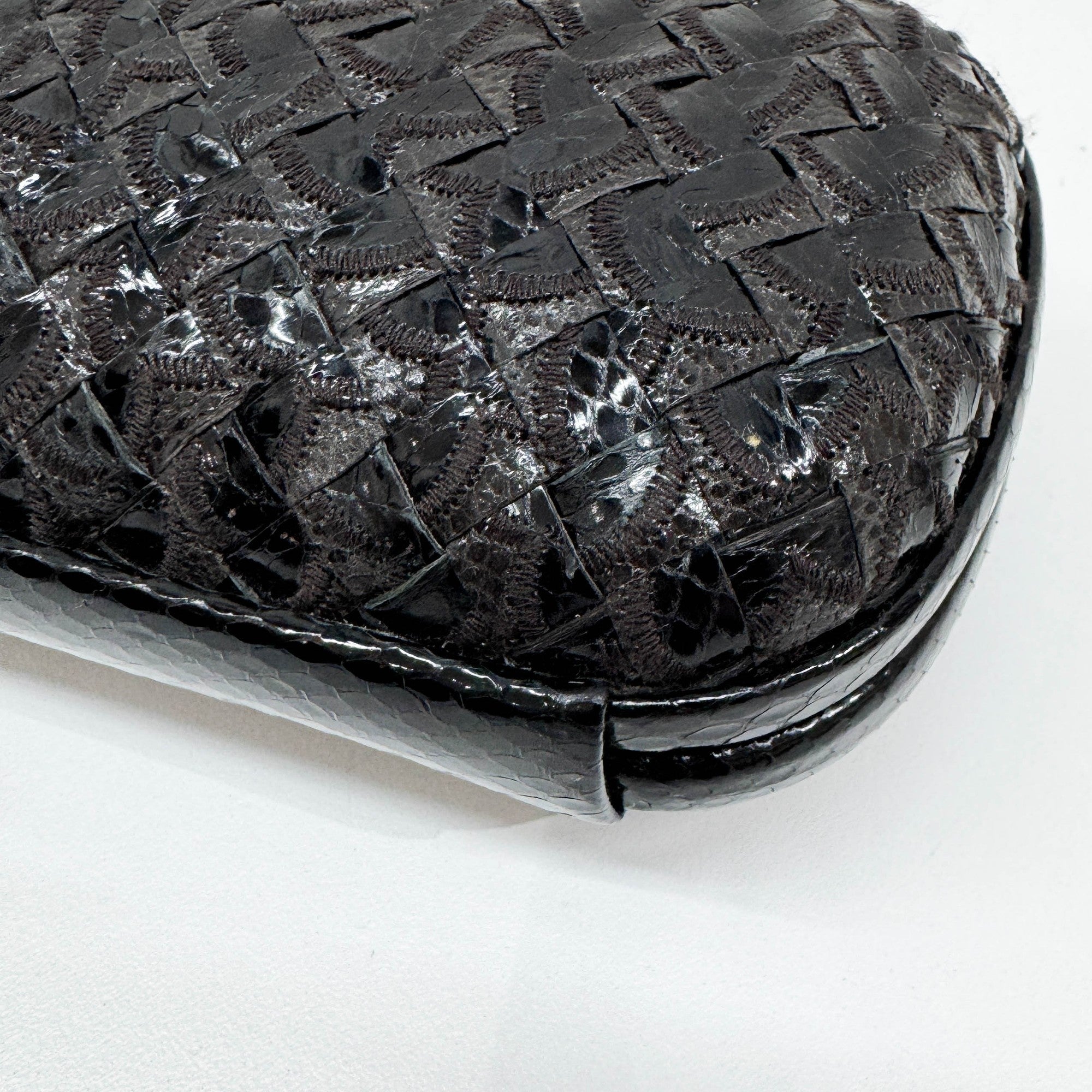 Intrecciato Brown & Black Python Embossed Leather Clutch Bag