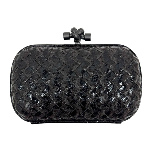 Intrecciato Brown & Black Python Embossed Leather Clutch Bag