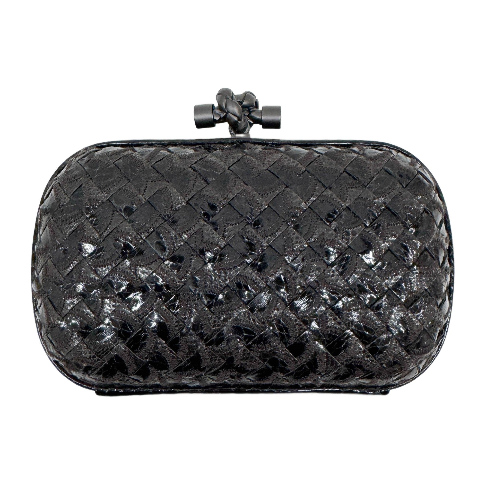 Intrecciato Brown & Black Python Embossed Leather Clutch Bag