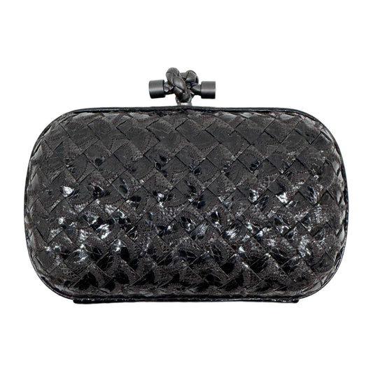 Intrecciato Brown & Black Python Embossed Leather Clutch Bag