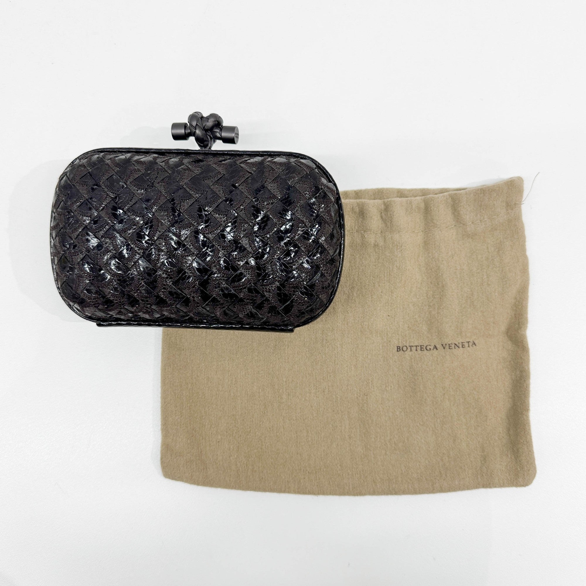 Intrecciato Brown & Black Python Embossed Leather Clutch Bag