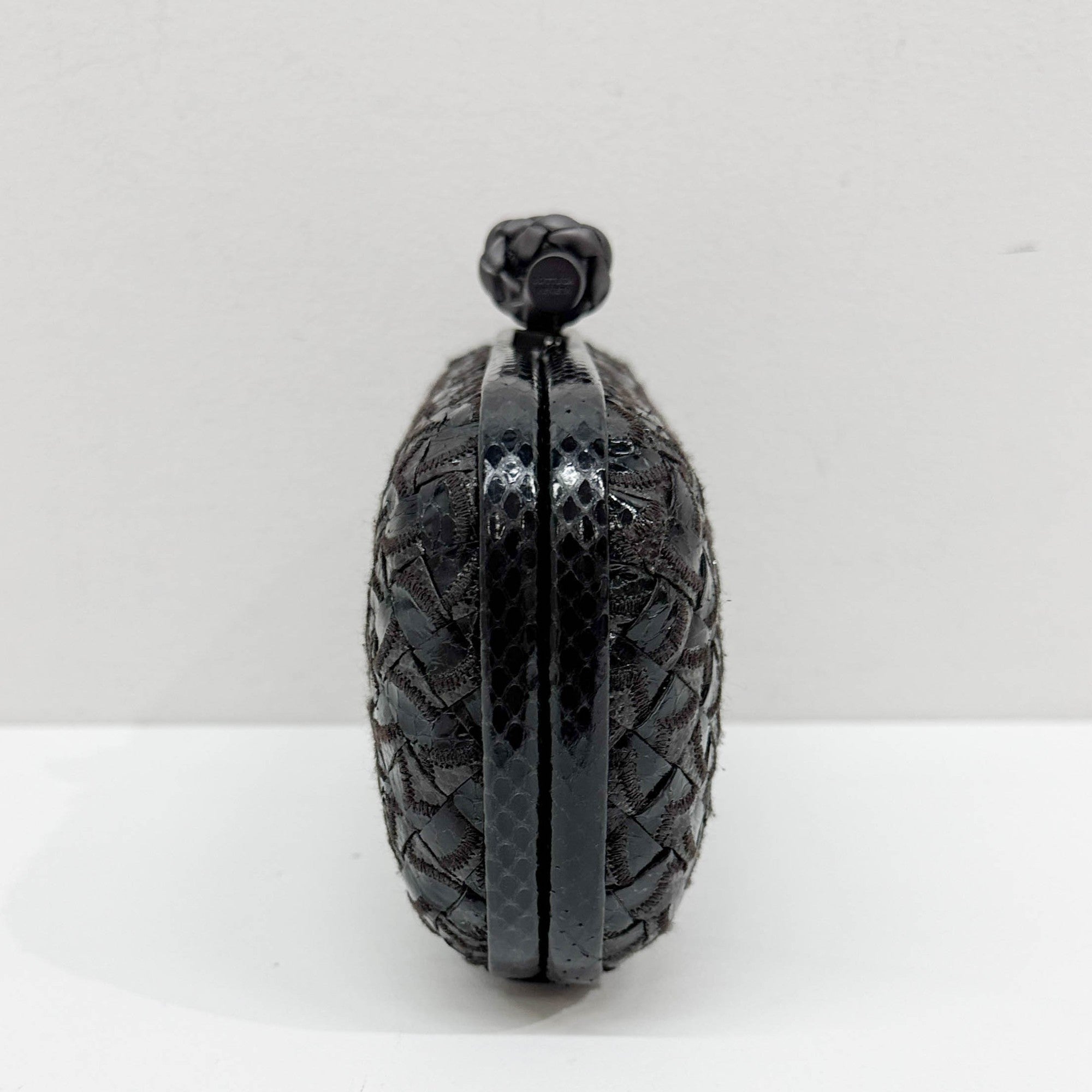 Intrecciato Brown & Black Python Embossed Leather Clutch Bag