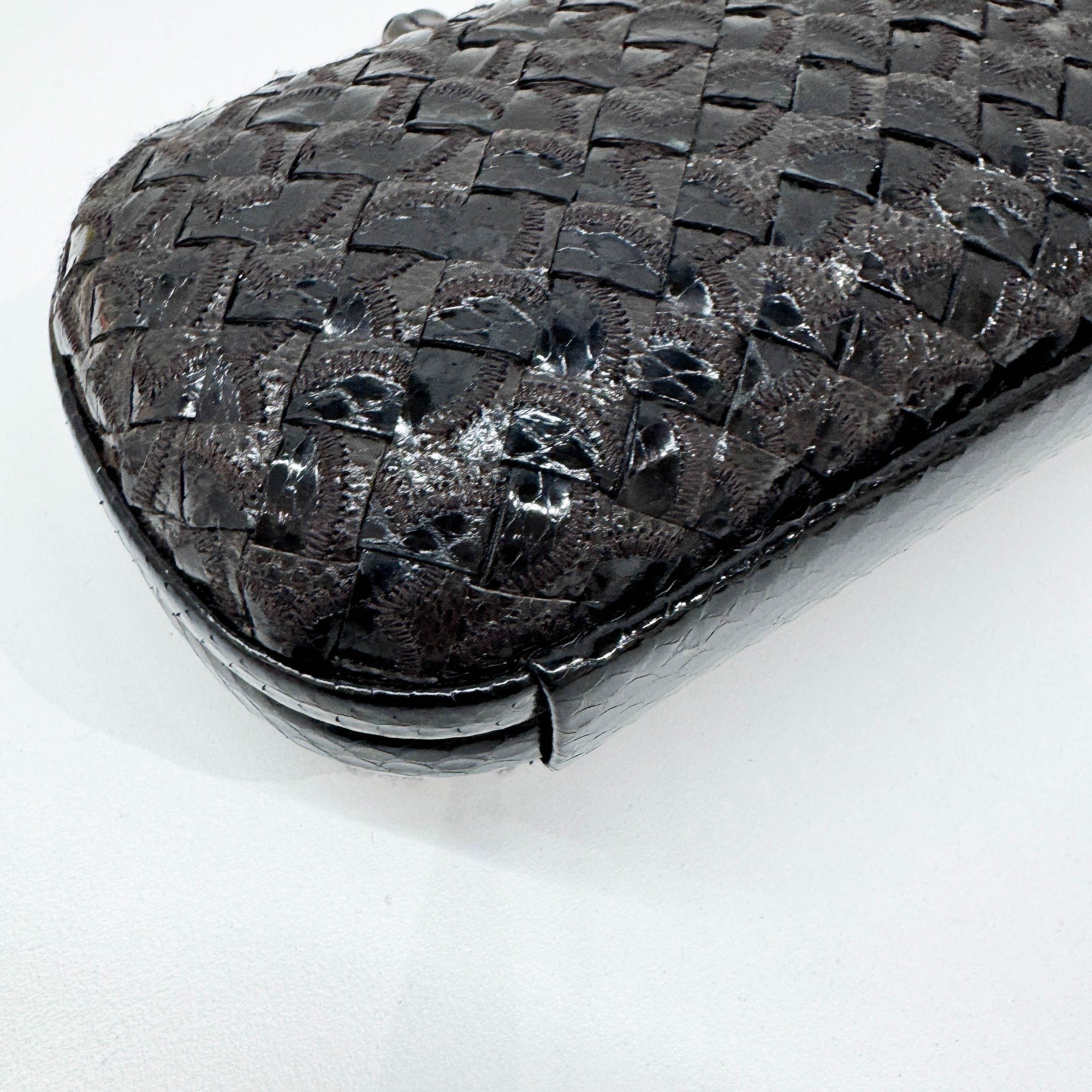 Intrecciato Brown & Black Python Embossed Leather Clutch Bag