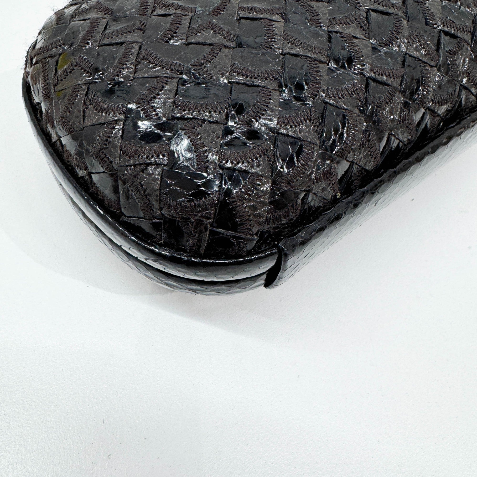 Intrecciato Brown & Black Python Embossed Leather Clutch Bag
