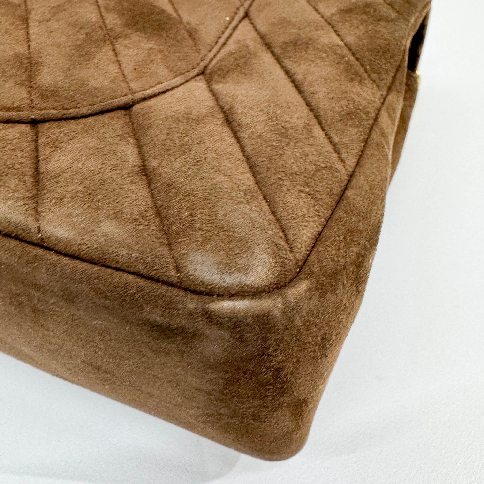 Classic Double Flap Brown Chevron Suede Shoulder Bag