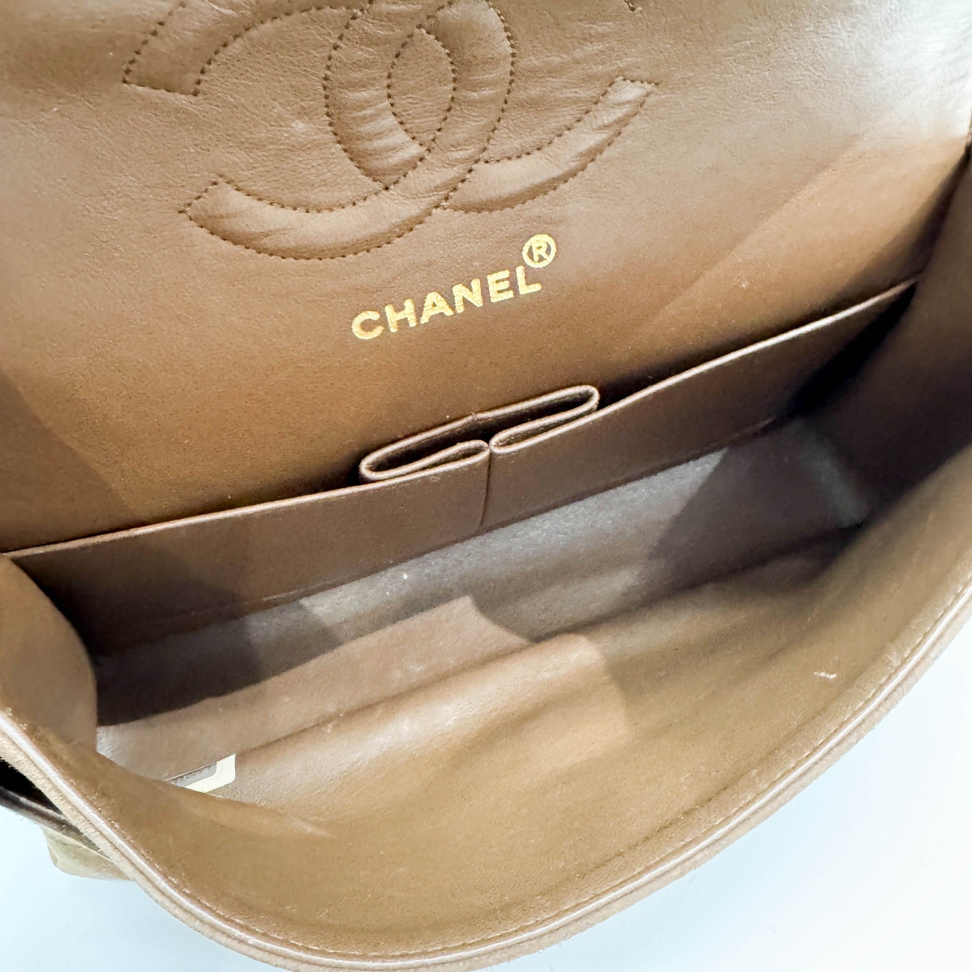 Classic Double Flap Brown Chevron Suede Shoulder Bag