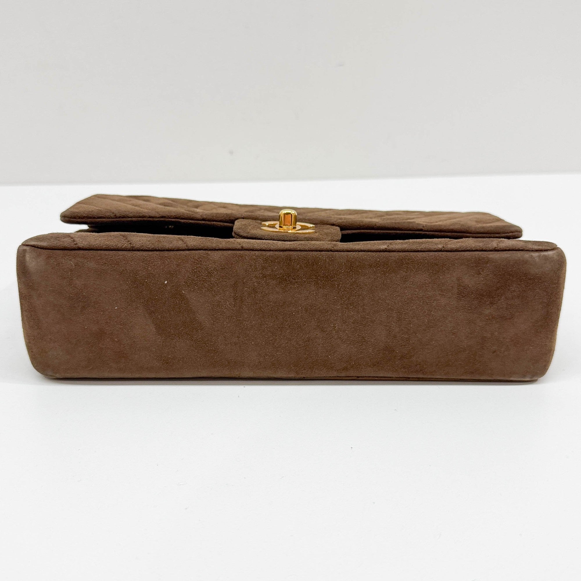 Classic Double Flap Brown Chevron Suede Shoulder Bag