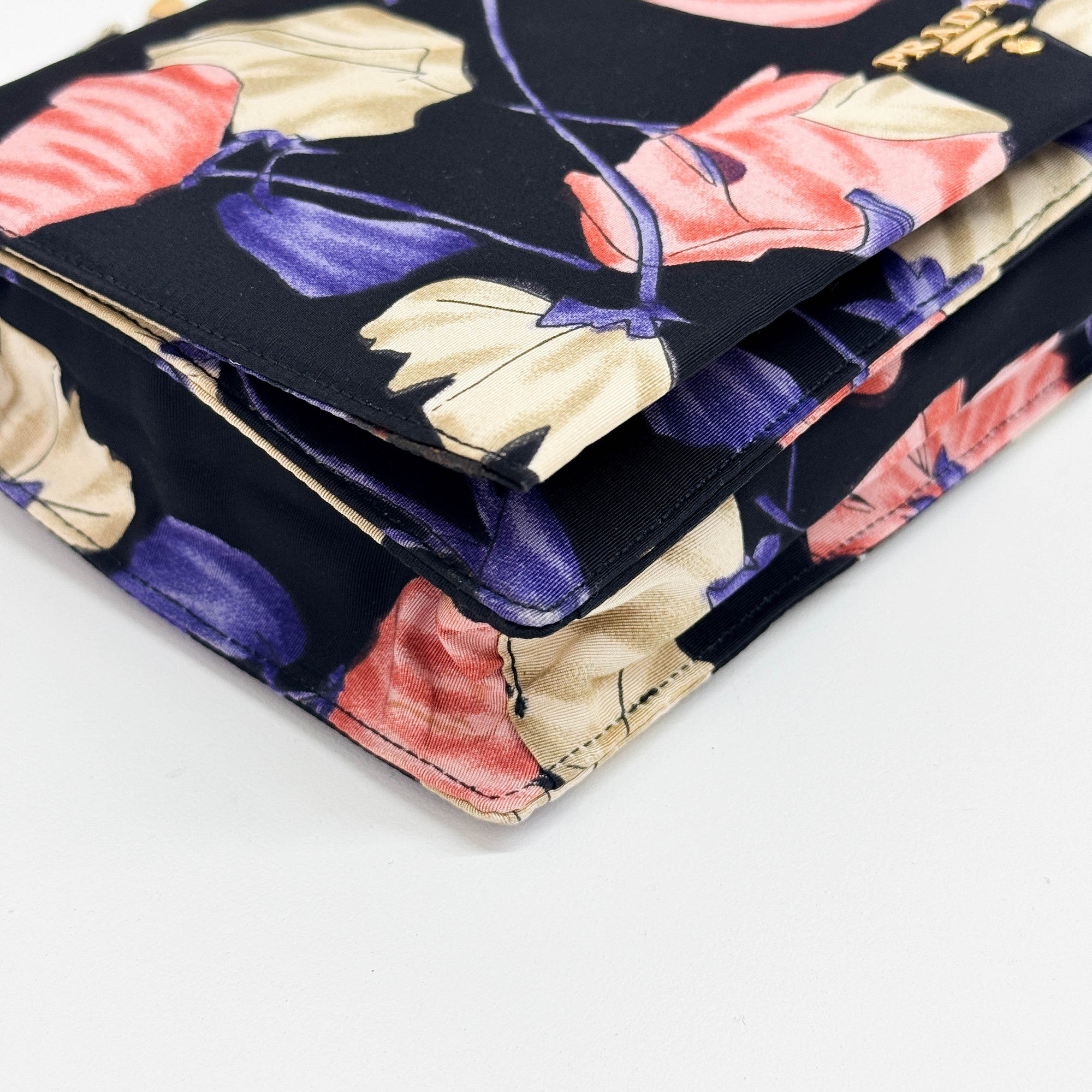 Floral Black Nylon Hand Bag