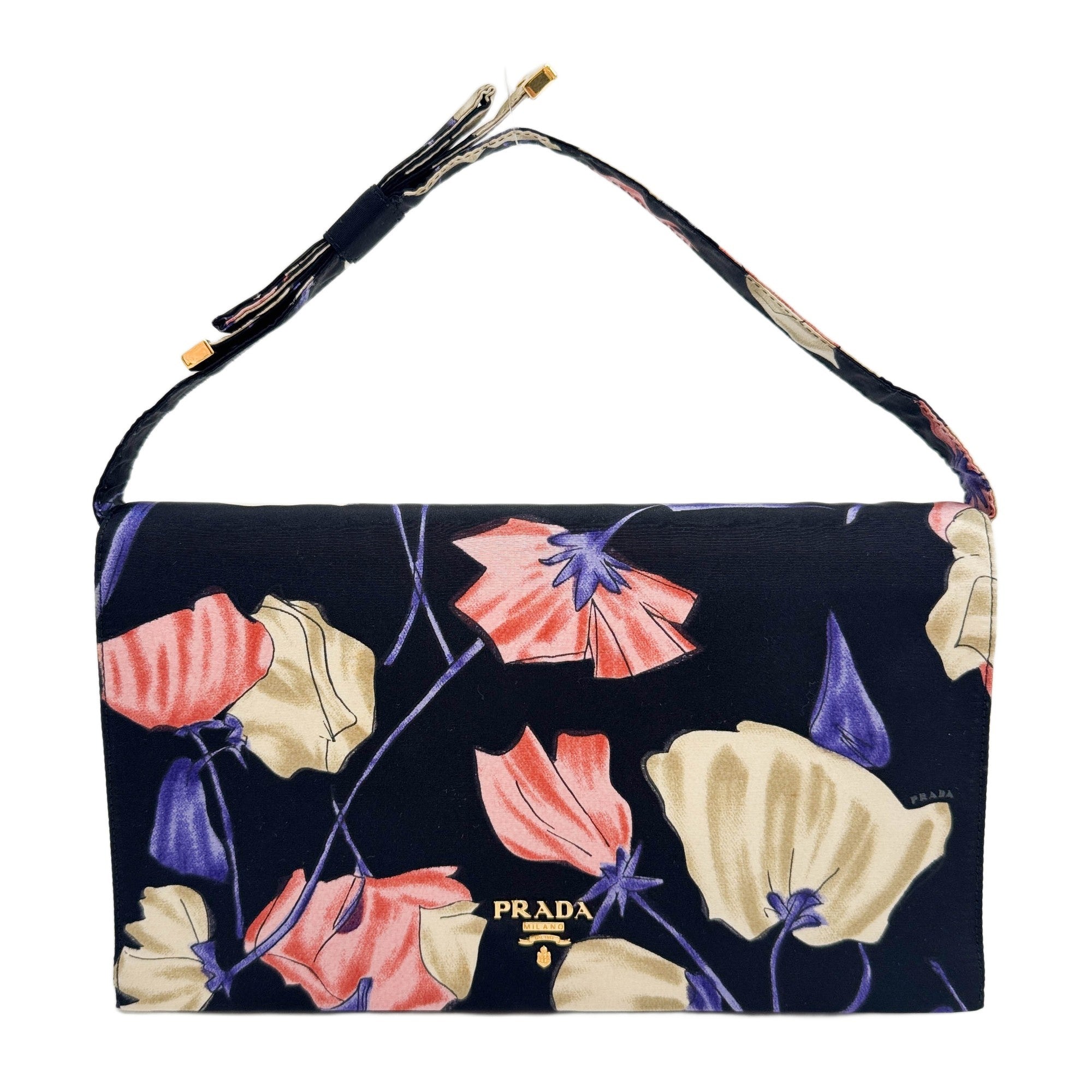 Floral Black Nylon Hand Bag