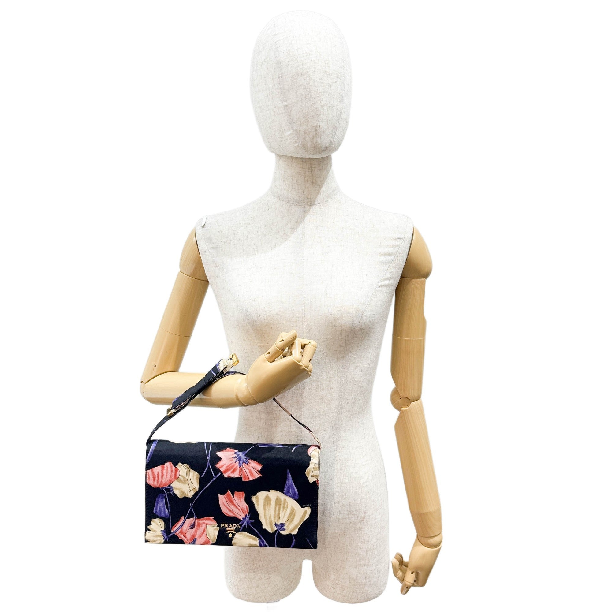 Floral Black Nylon Hand Bag