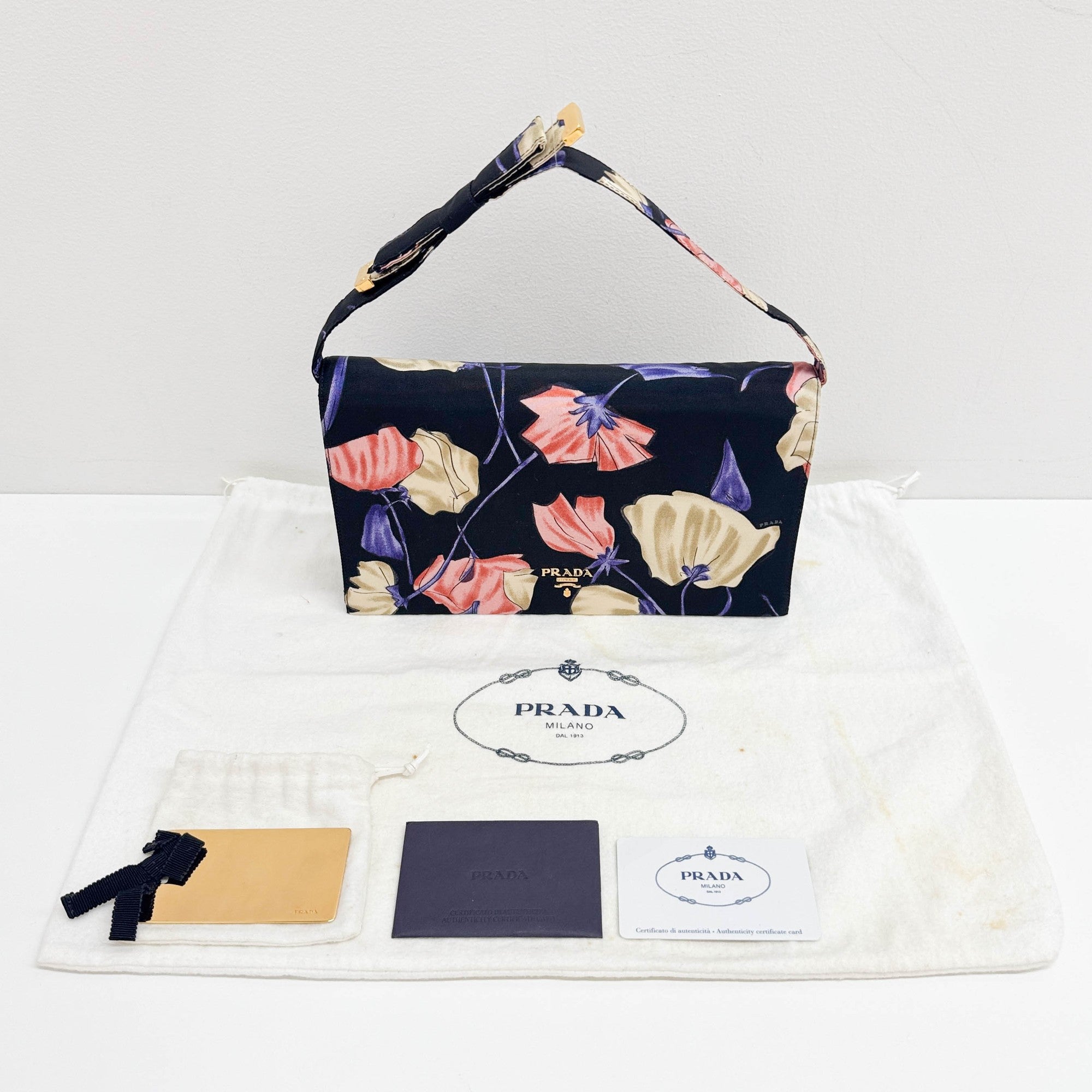 Floral Black Nylon Hand Bag