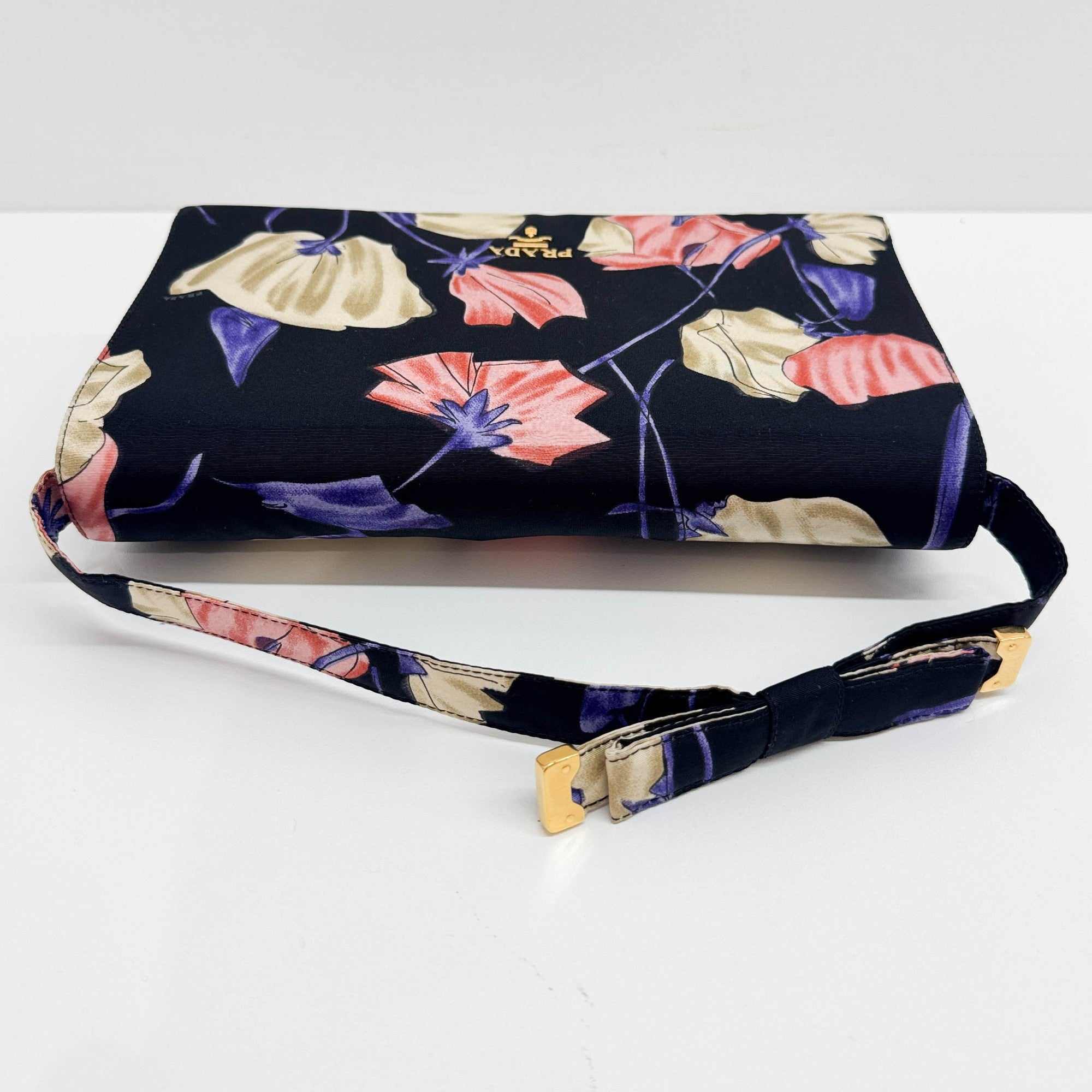Floral Black Nylon Hand Bag