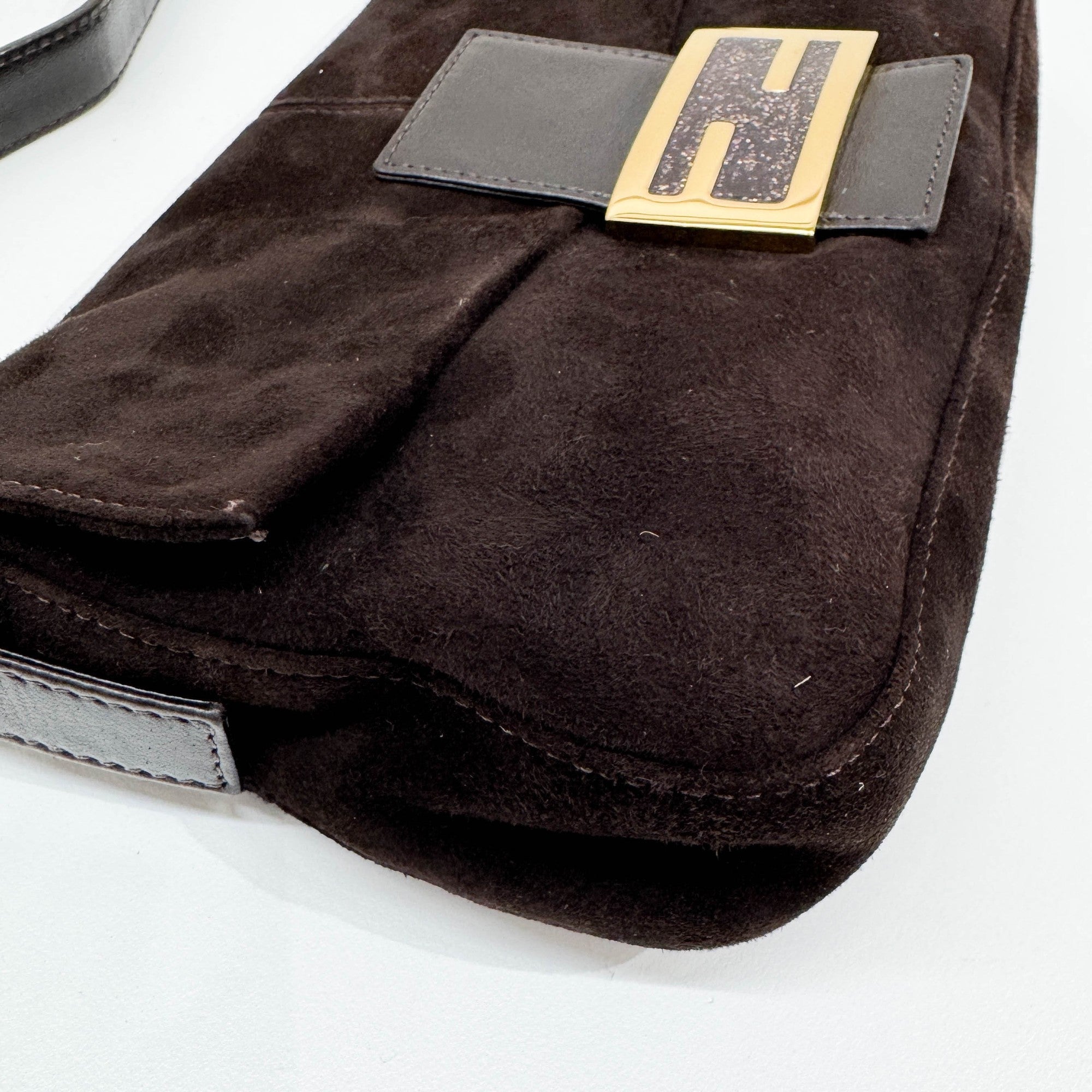 Baguette Brown Suede Shoulder Bag