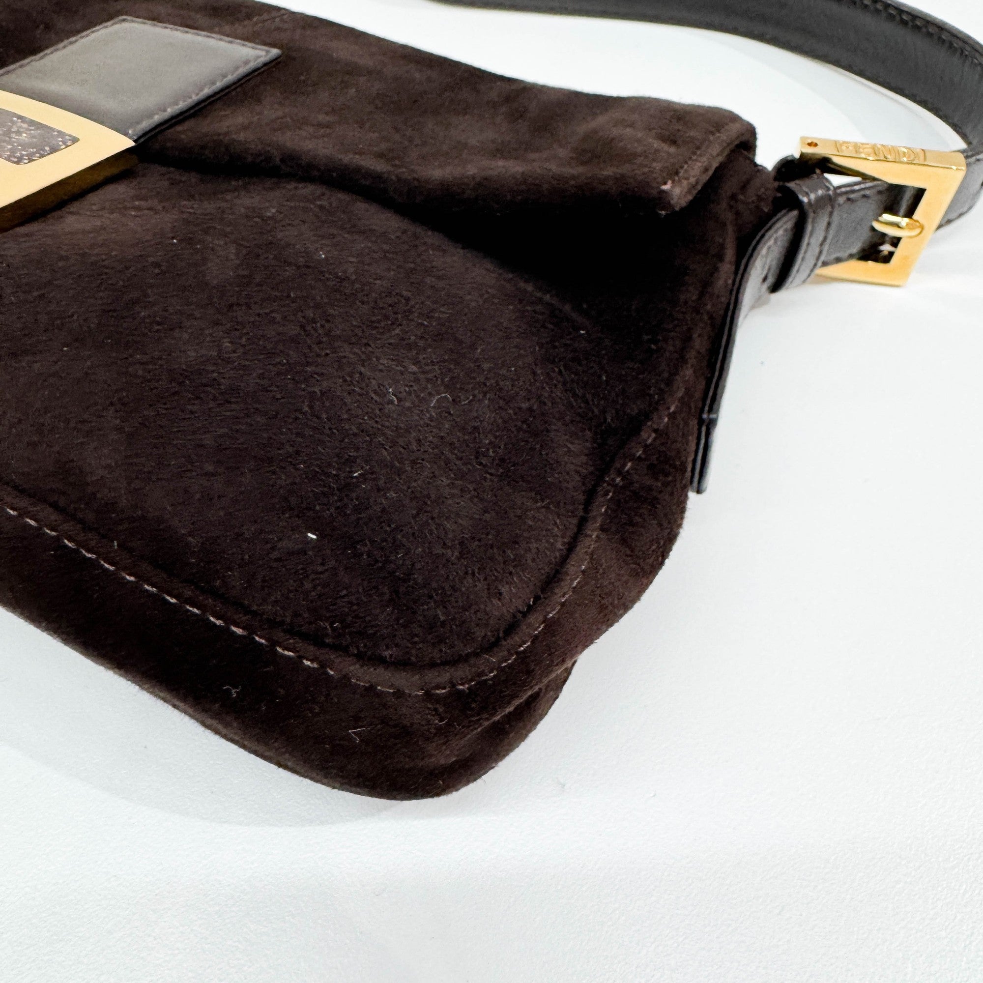 Baguette Brown Suede Shoulder Bag