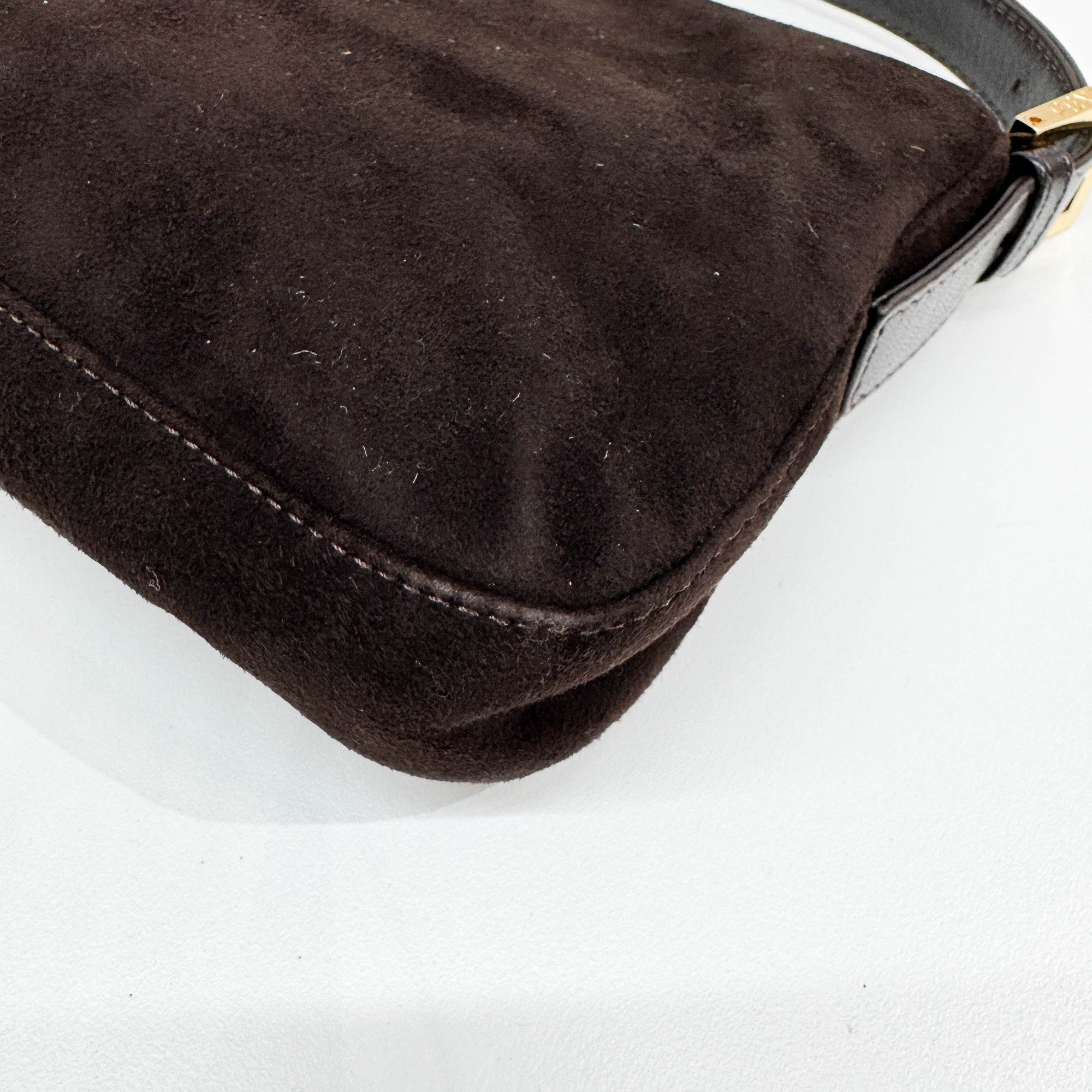 Baguette Brown Suede Shoulder Bag