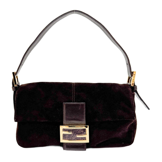 Baguette Brown Suede Shoulder Bag
