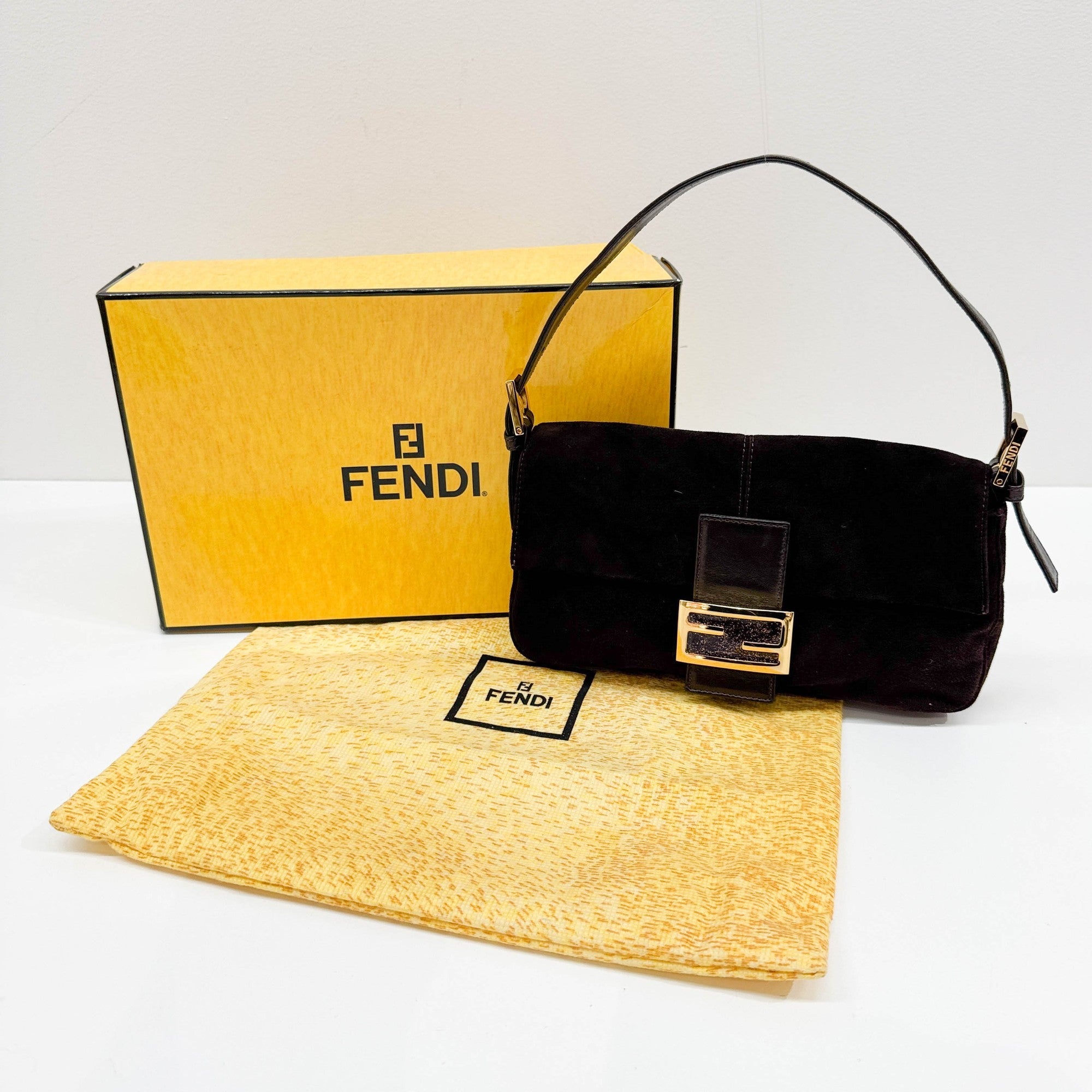 Baguette Brown Suede Shoulder Bag