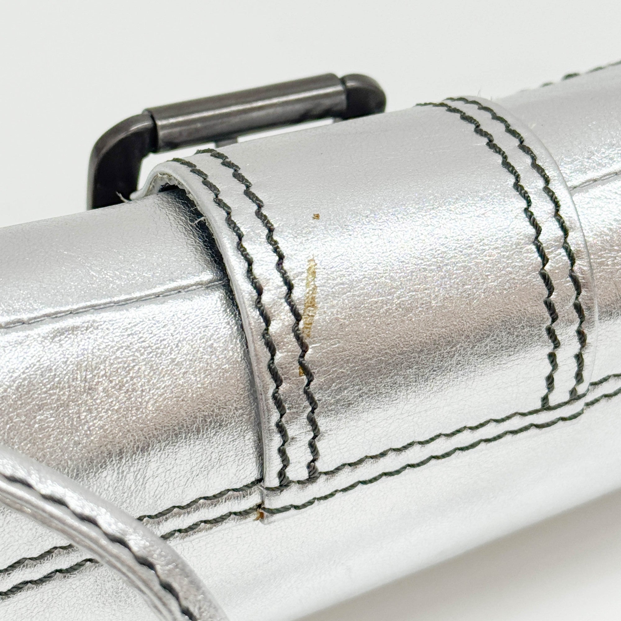 Silver Metallic Leather Shoulder Bag