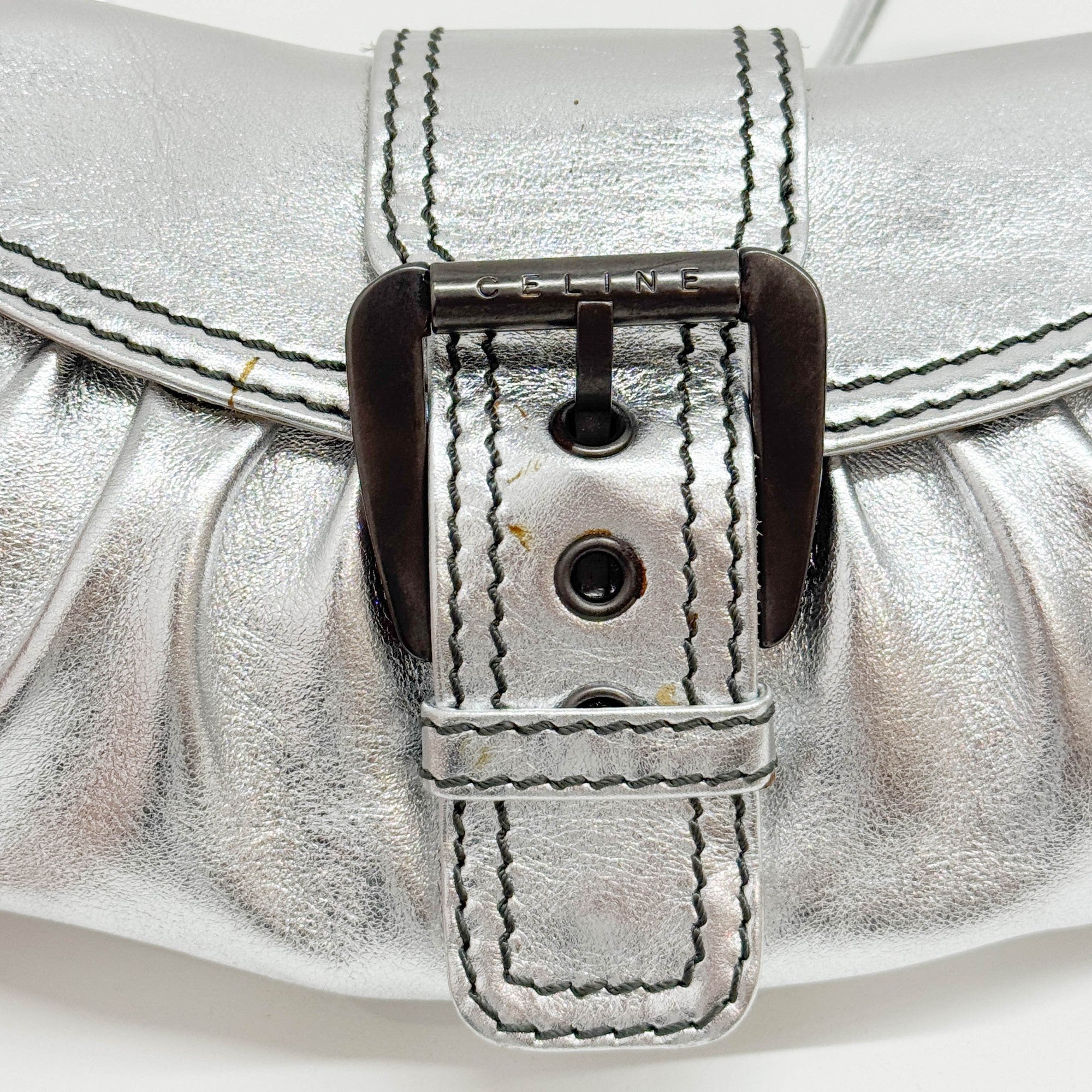 Silver Metallic Leather Shoulder Bag