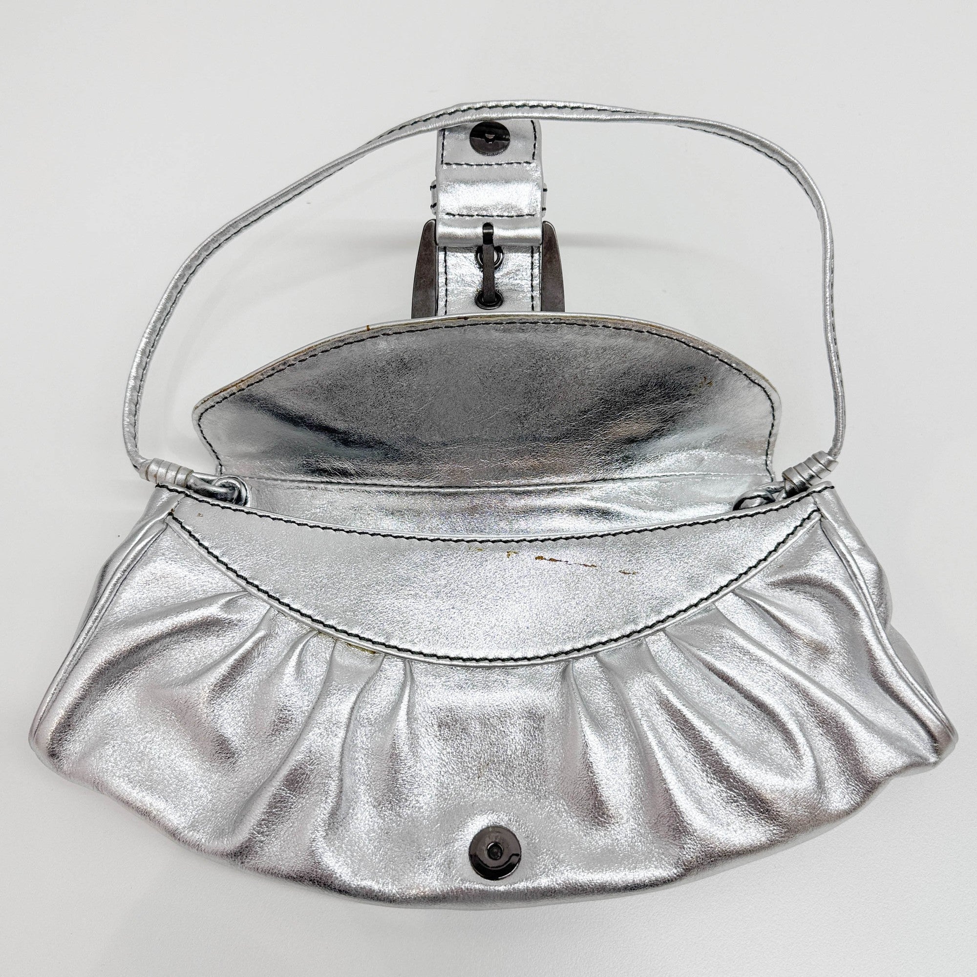Silver Metallic Leather Shoulder Bag