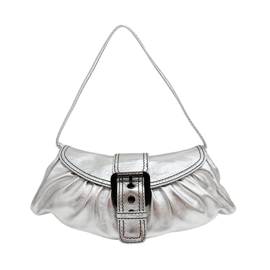 Silver Metallic Leather Shoulder Bag
