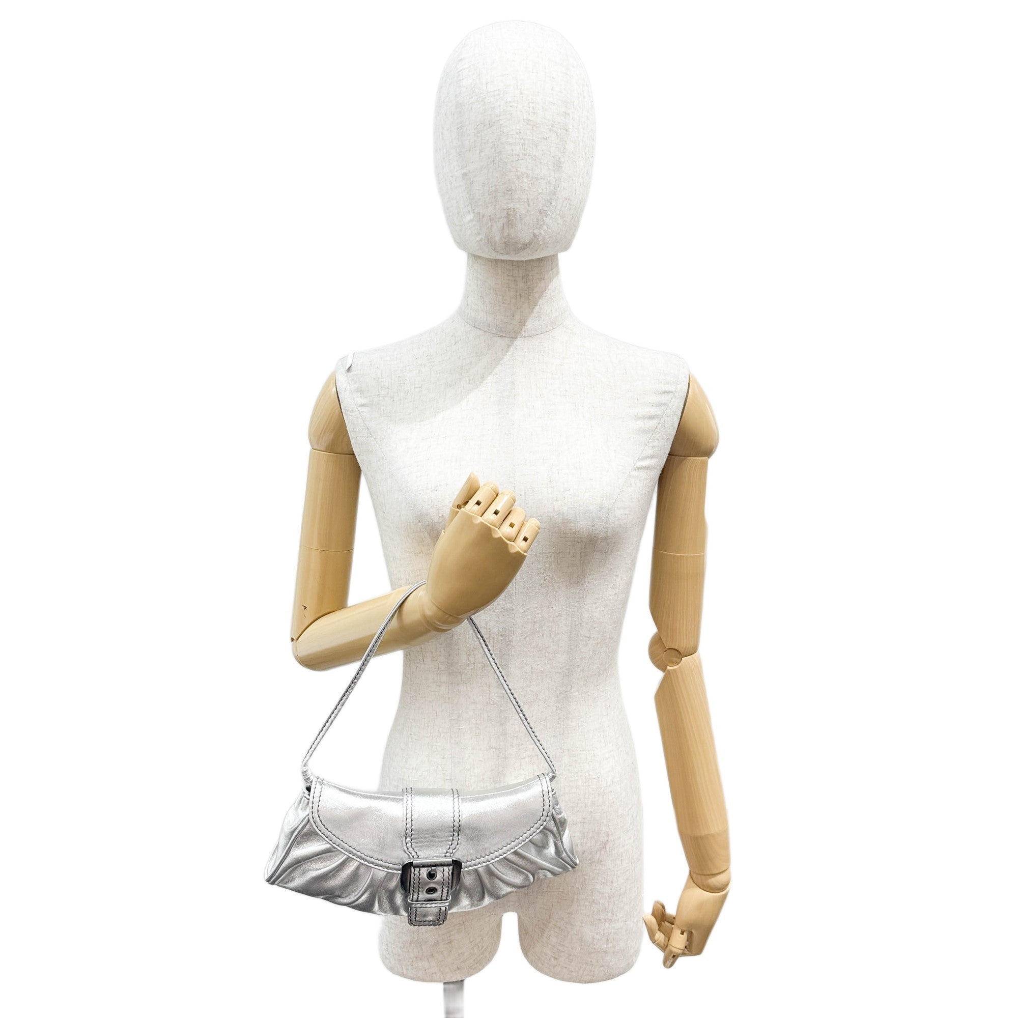 Silver Metallic Leather Shoulder Bag