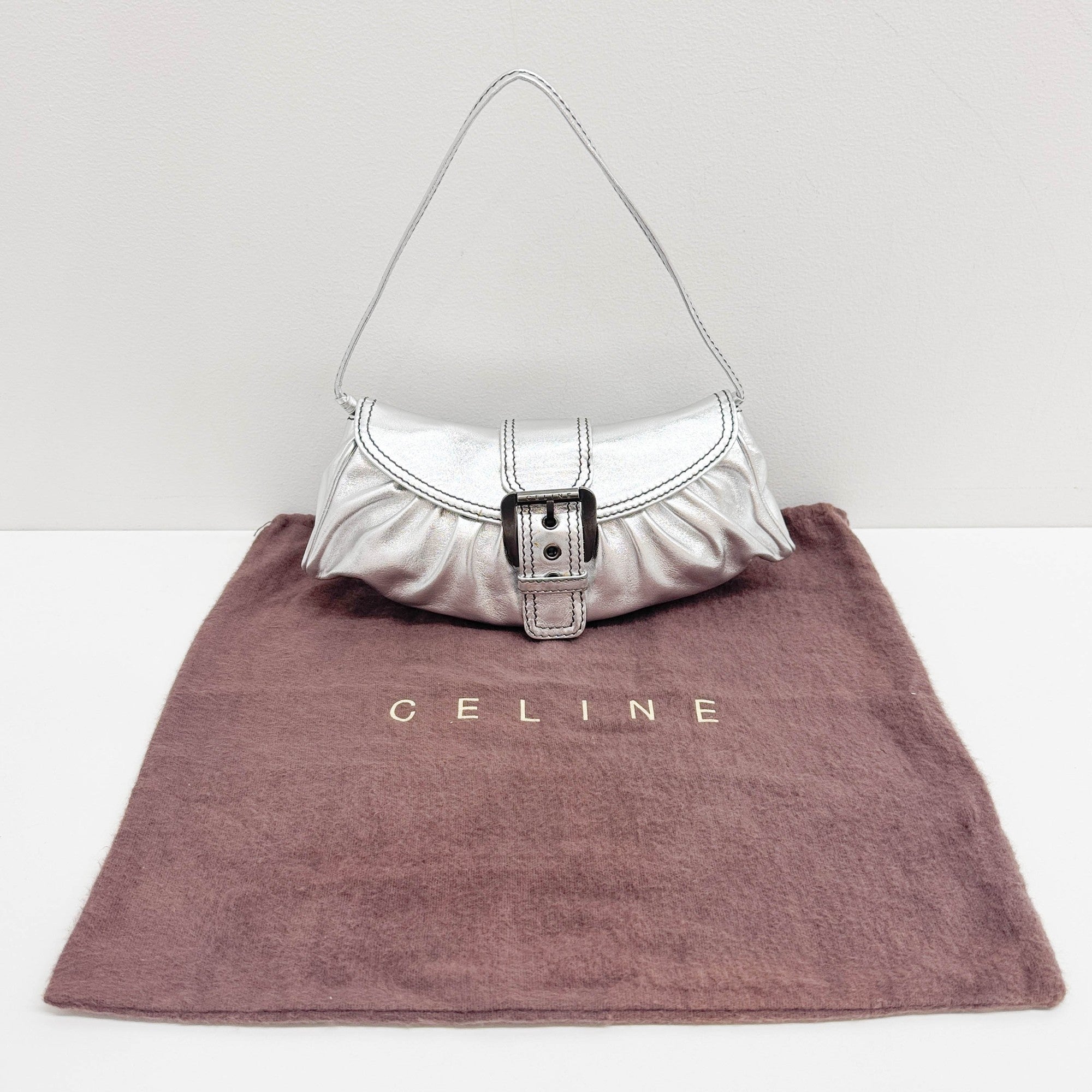 Silver Metallic Leather Shoulder Bag