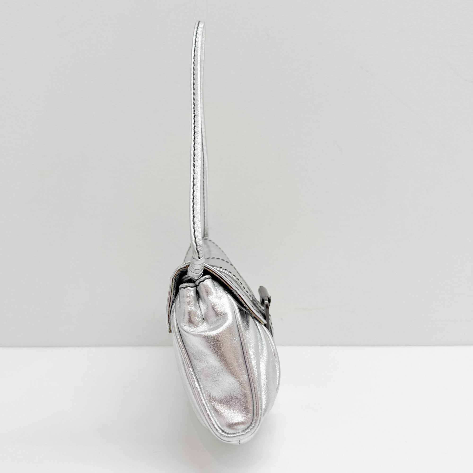 Silver Metallic Leather Shoulder Bag