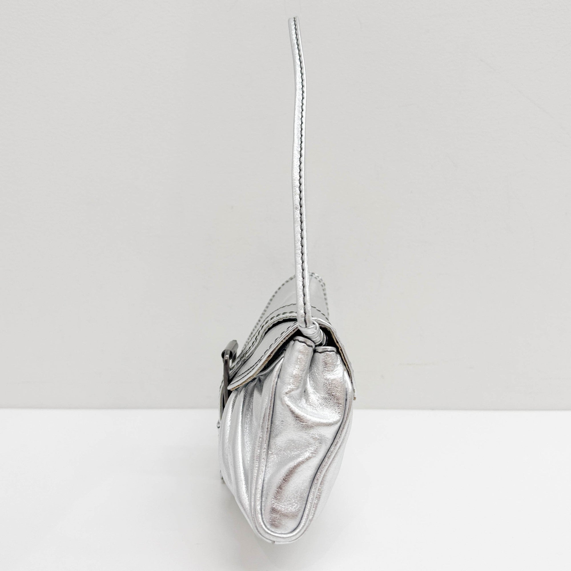 Silver Metallic Leather Shoulder Bag